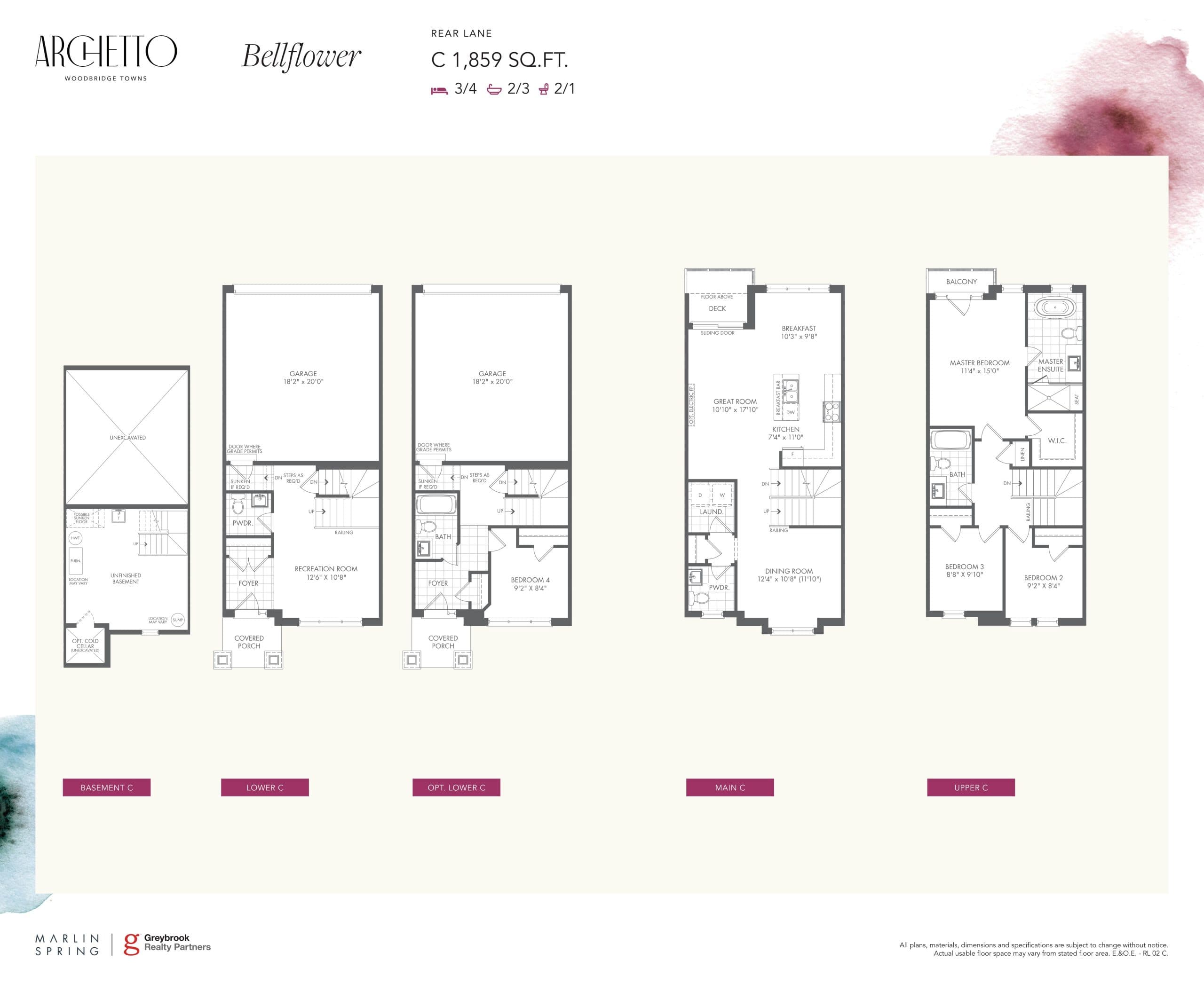 Bellflower C Floor Plan at Archetto Woodbridge Towns - 1859 sq.ft