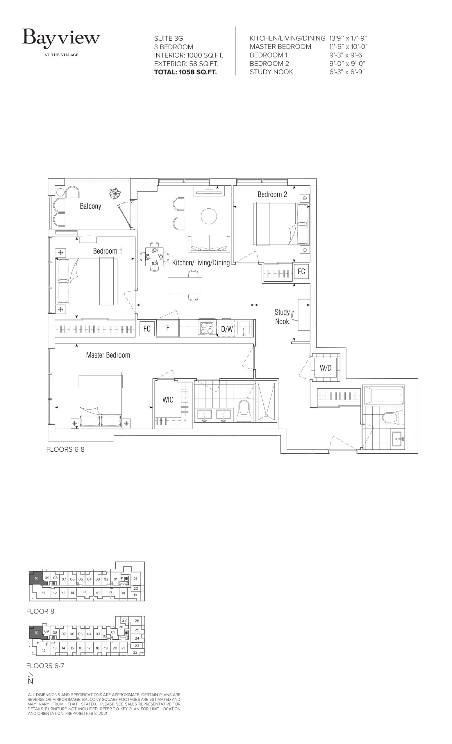 Suite 3G Floor Plan at 625 Sheppard Condos - 1000 sq.ft