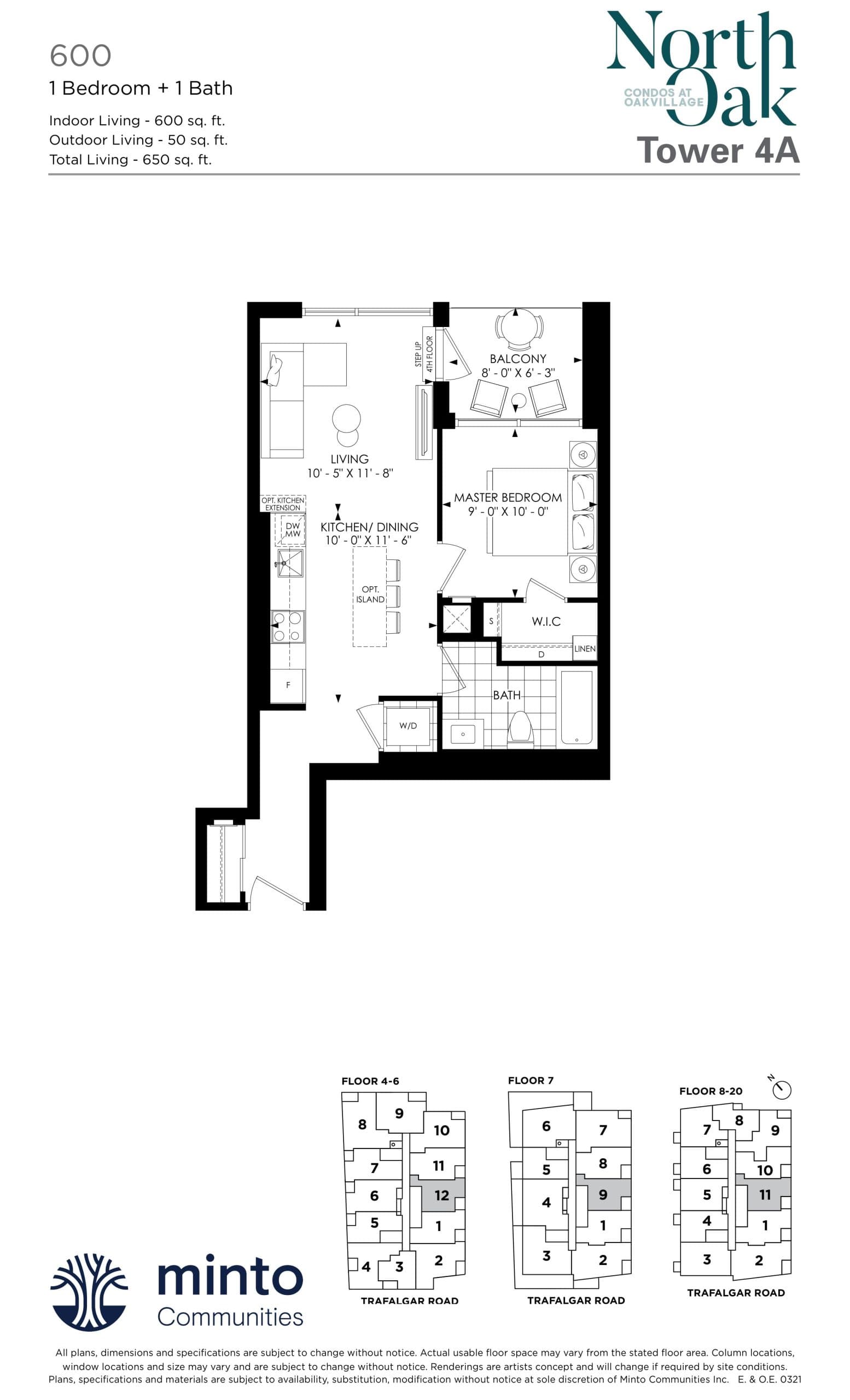 600 Floor Plan at North Oak - Condos at Oakvillage - 600 sq.ft
