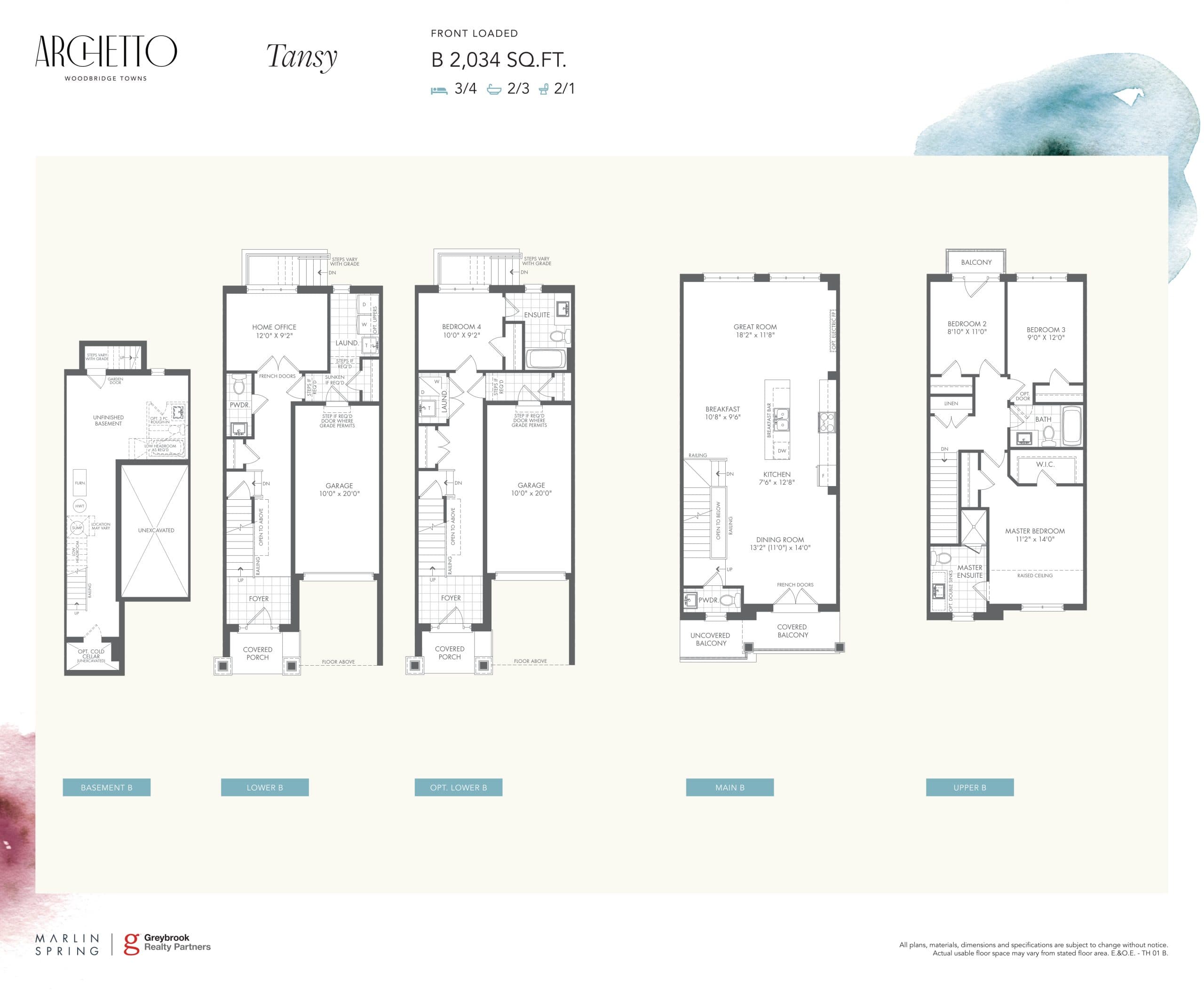 Tansy B Floor Plan at Archetto Woodbridge Towns - 2034 sq.ft