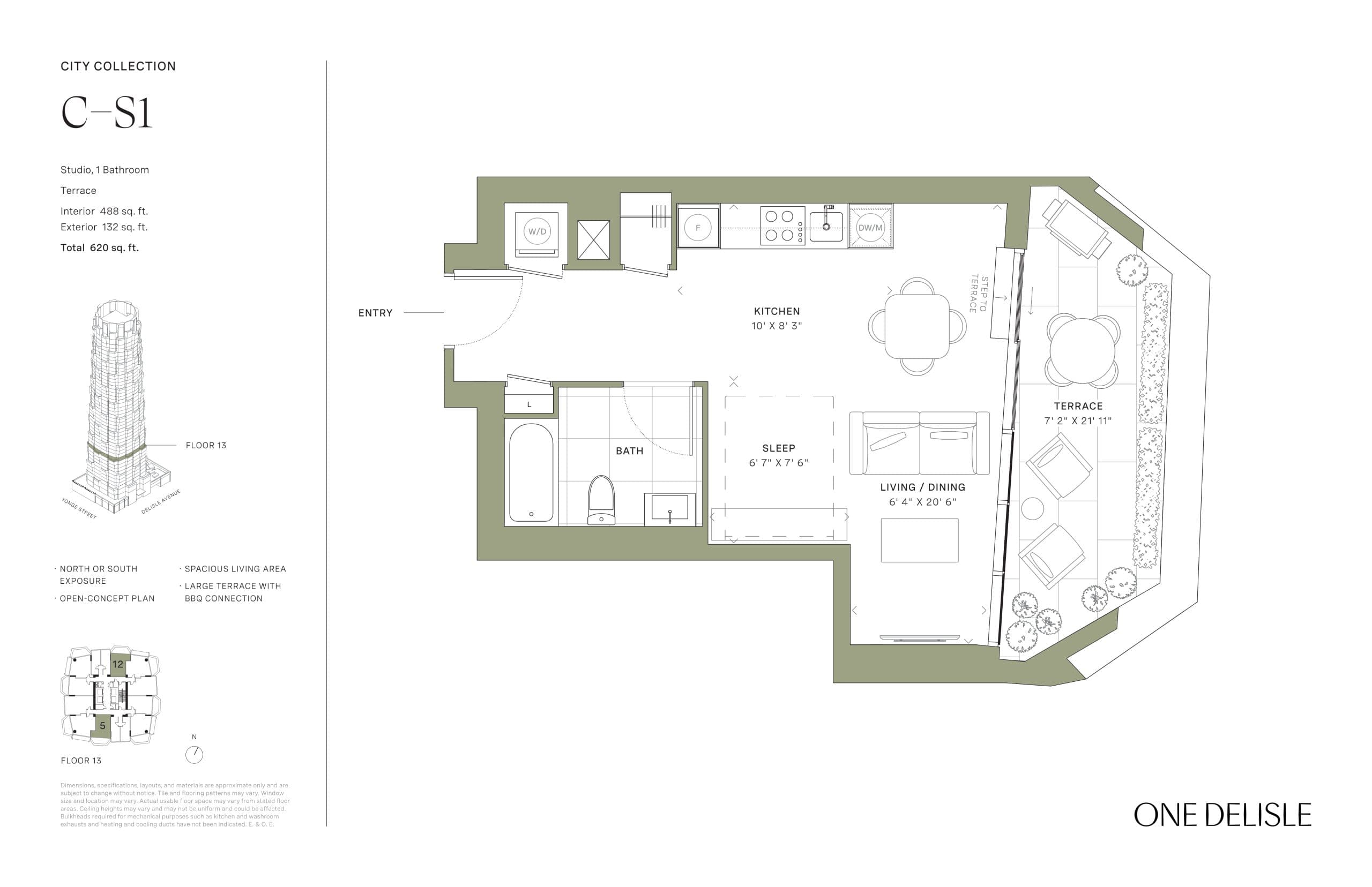 C-S1 Floor Plan at One Delisle Condos - 488 sq.ft