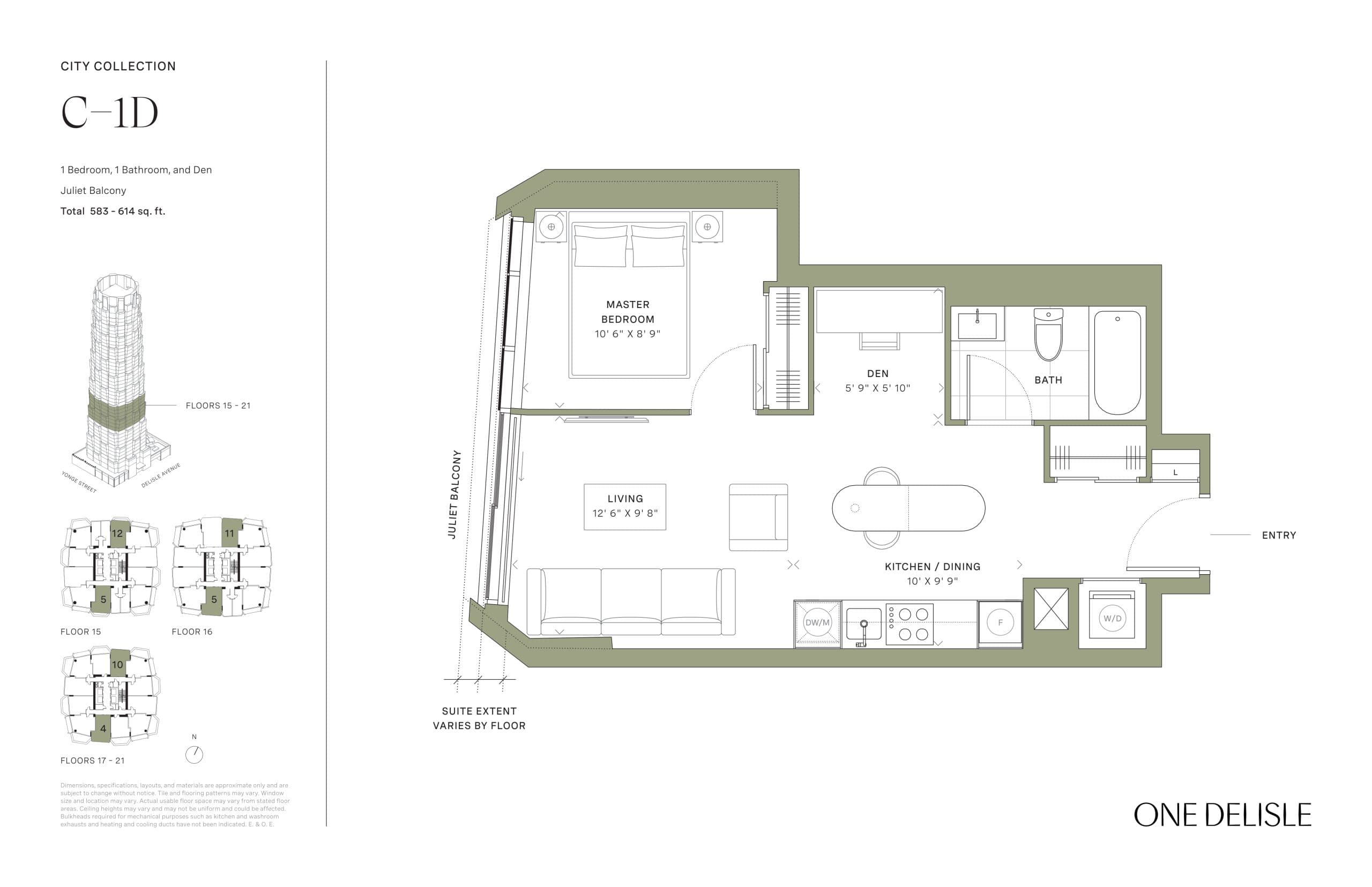 C-1D Floor Plan at One Delisle Condos - 614 sq.ft