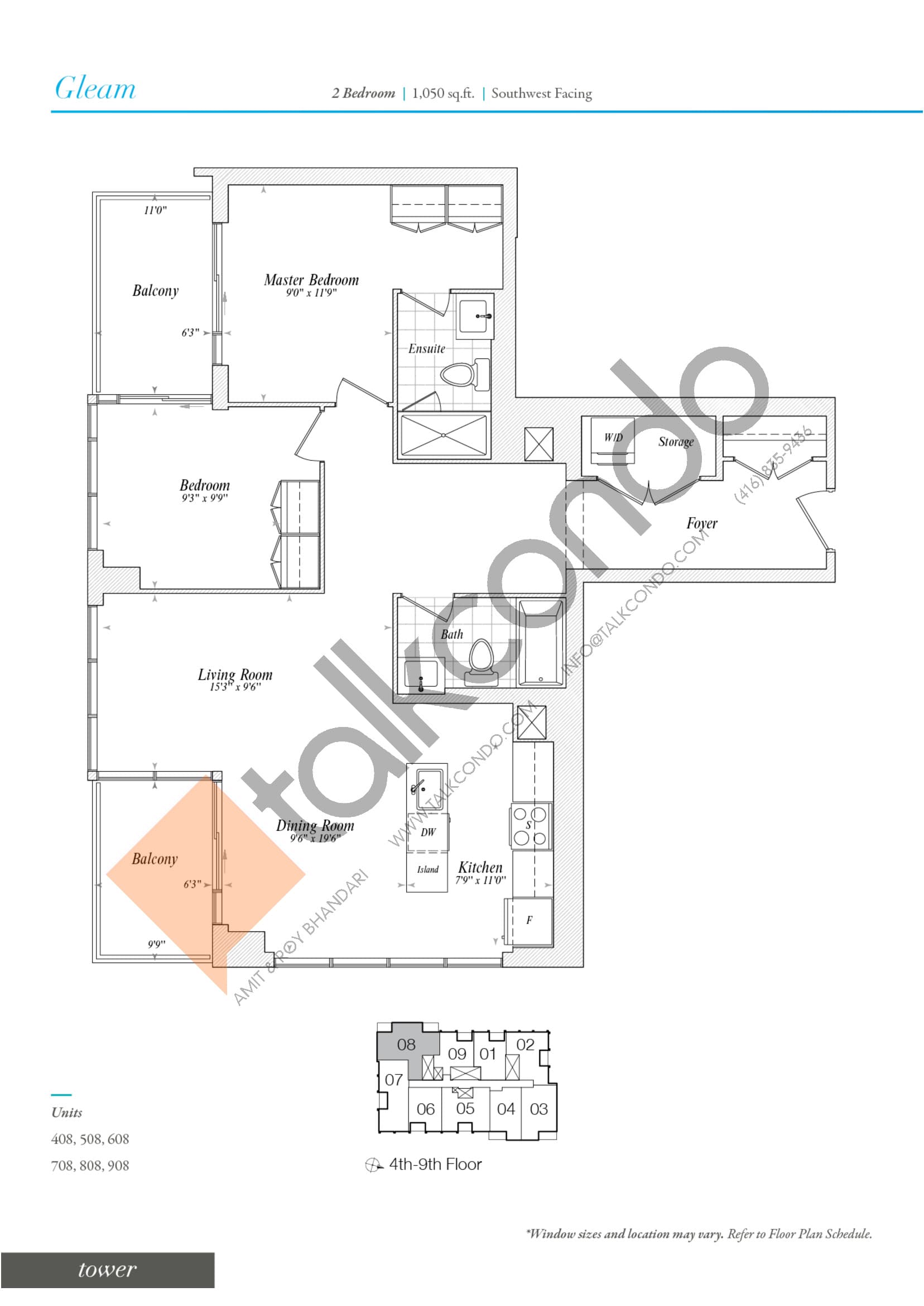 Gleam (Tower) Floor Plan at Illumina Condos - 1050 sq.ft
