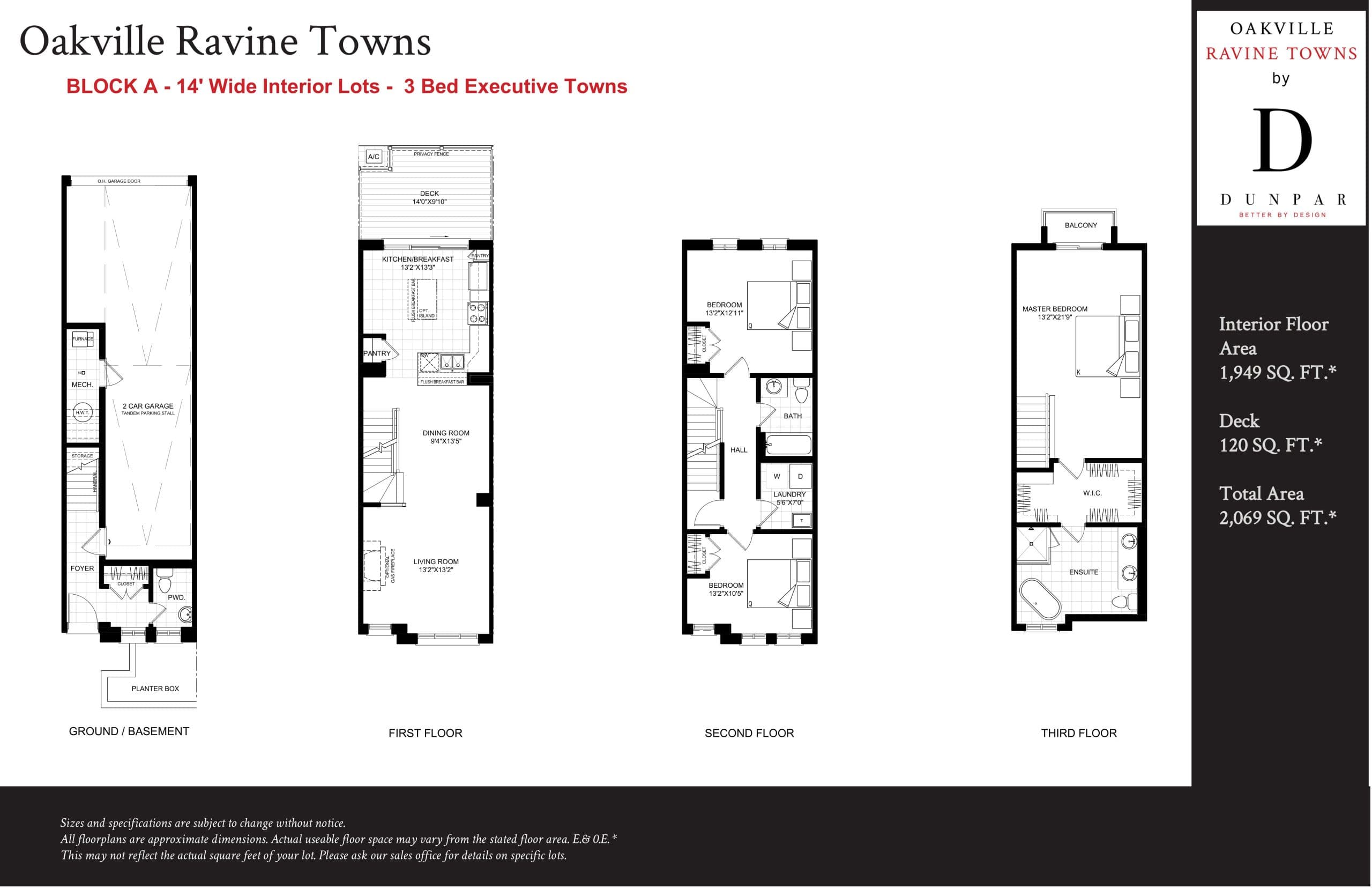 Gleeson (Block A) Floor Plan at Oakville Ravine Towns - 1949 sq.ft