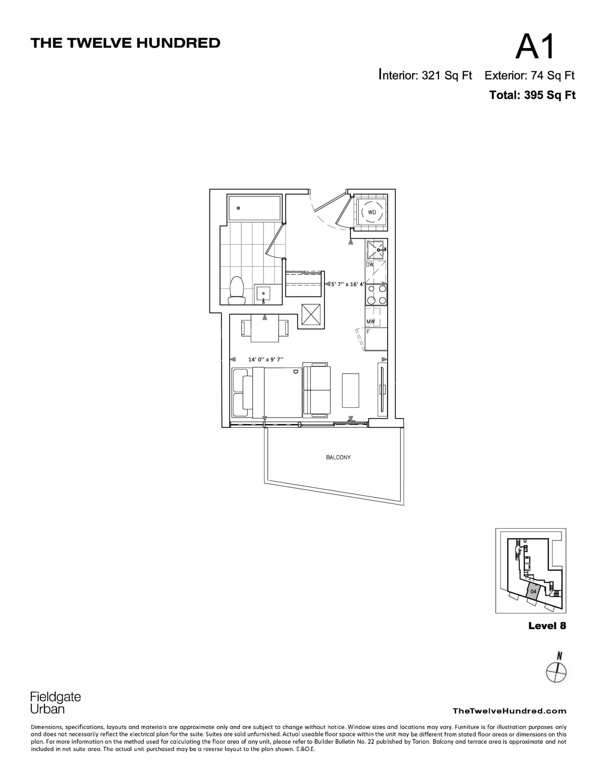 A1 Floor Plan at Twelve Hundred Condos - 321 sq.ft