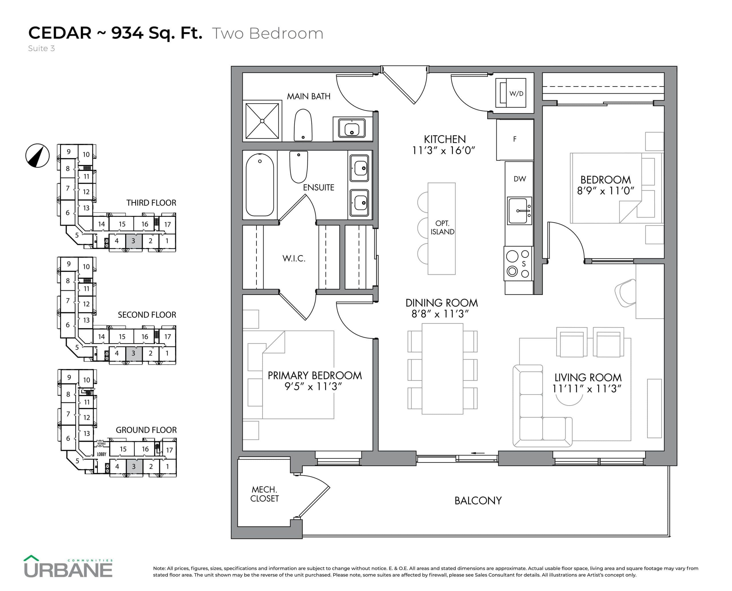 Cedar Floor Plan at Marbella Phase 2 Condos - 934 sq.ft