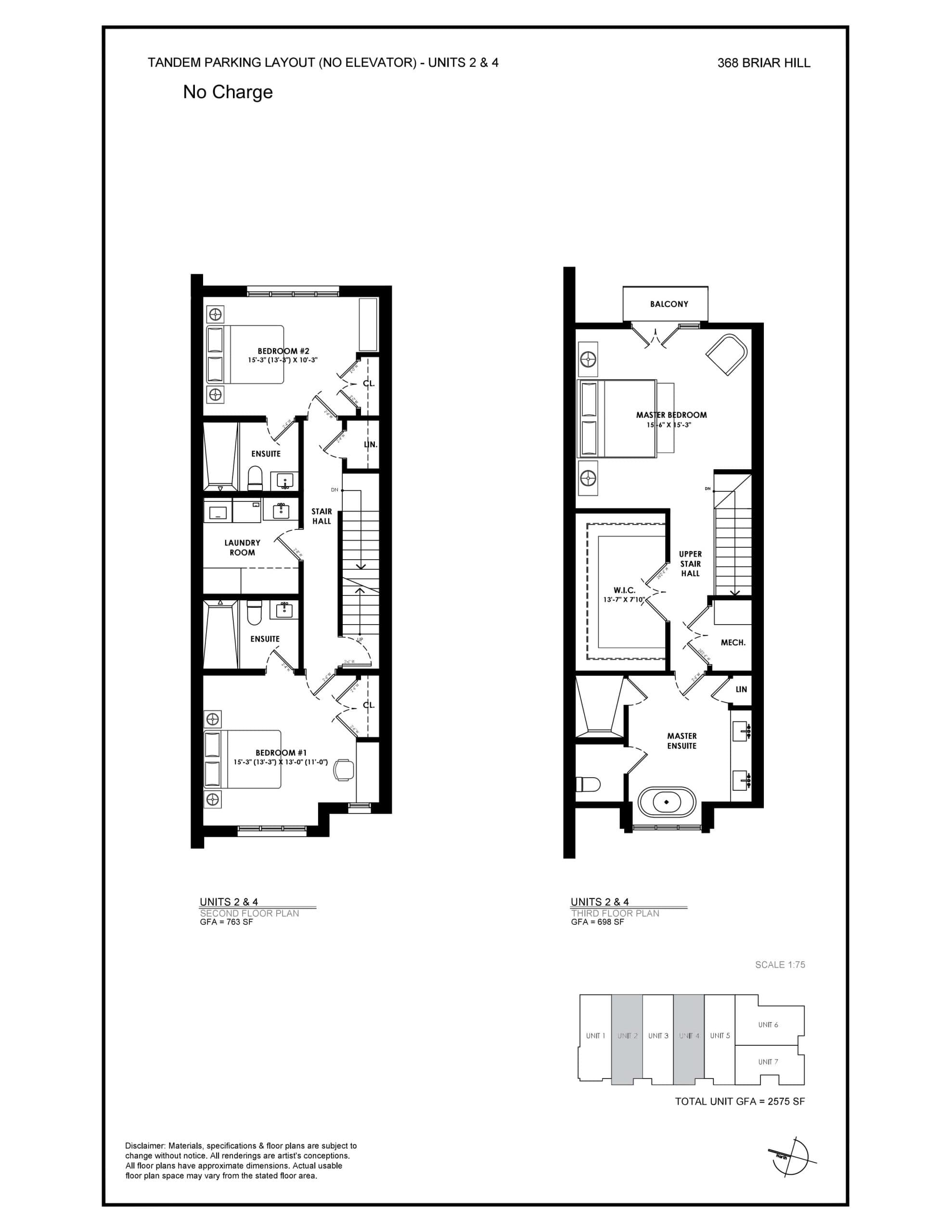 Ruby - Tandem Parking Layout (No Elevator) Floor Plan at The Briar on Avenue Towns - 2575 sq.ft