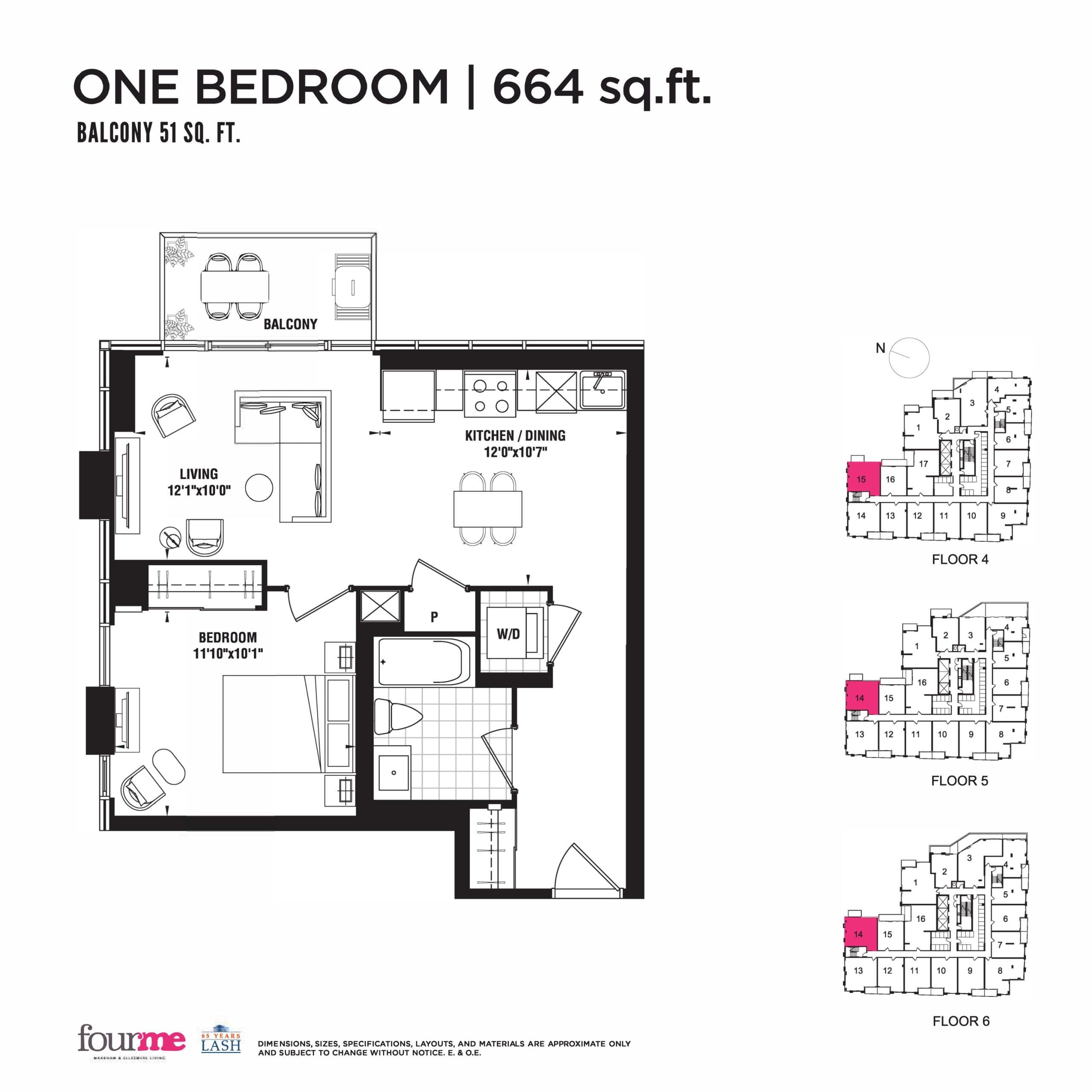 664 sq.ft. - Podium Floor Plan at FOURME Condos - 664 sq.ft