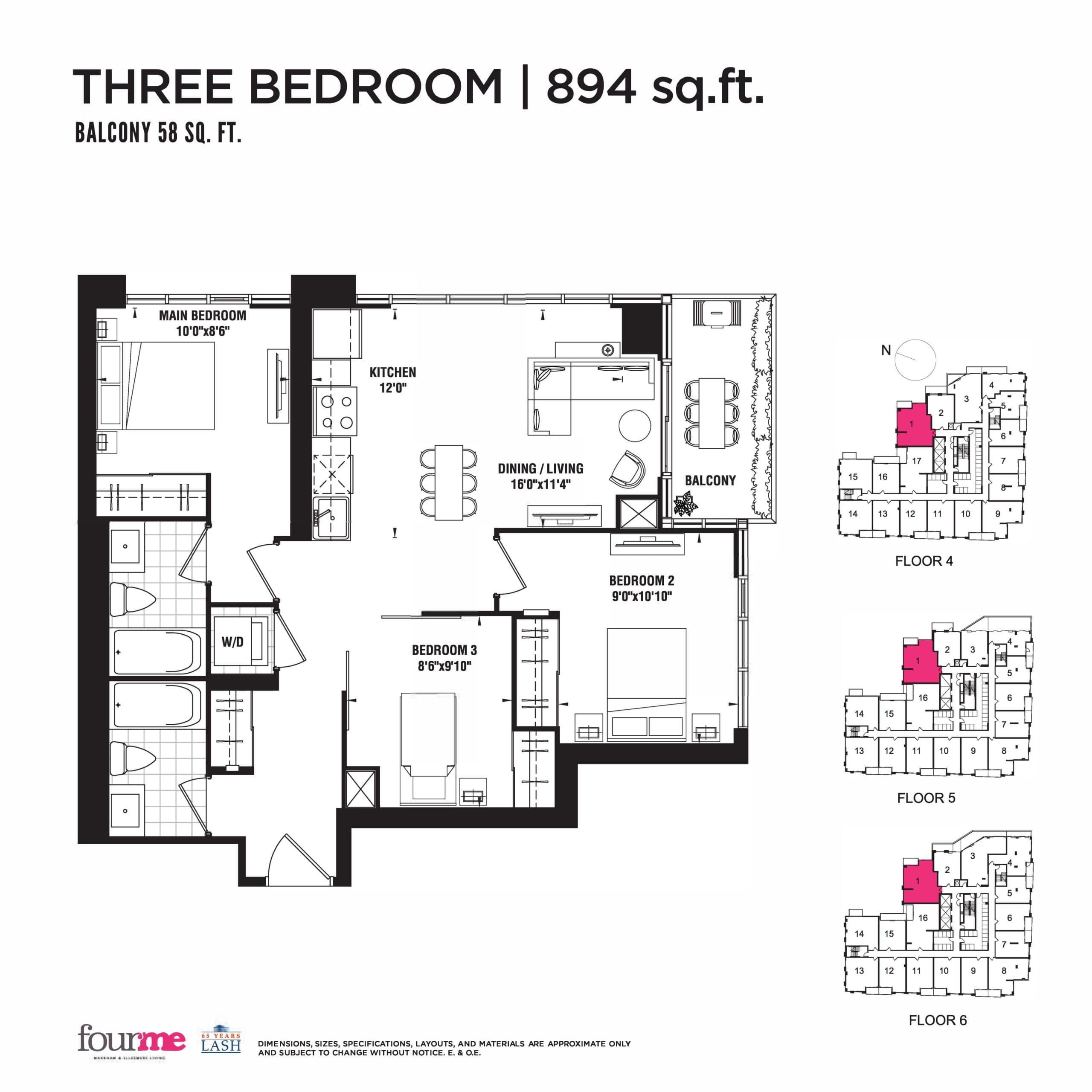 894 sq.ft. - Podium Floor Plan at FOURME Condos - 894 sq.ft