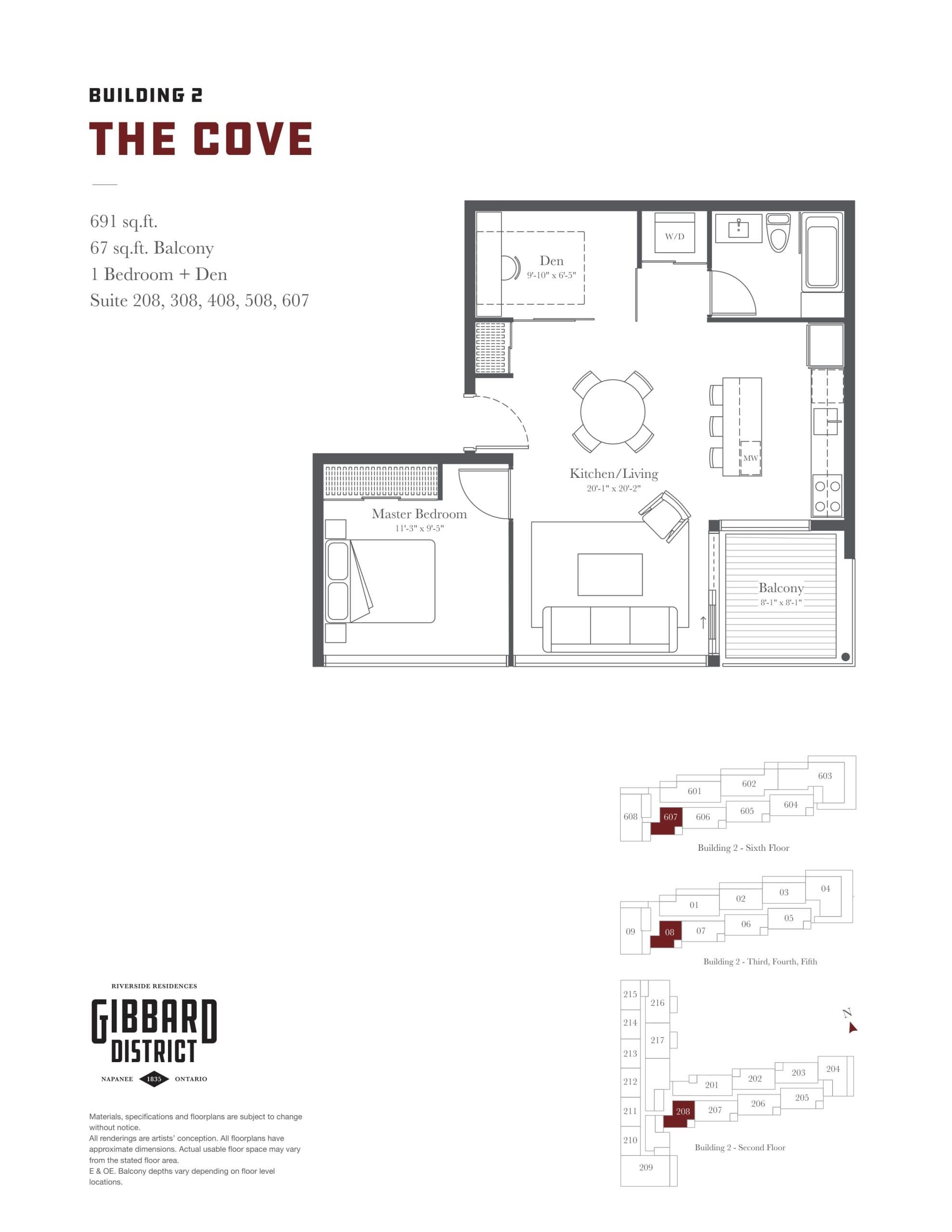 The Cove Floor Plan at Gibbard District - Building 2 Condos - 691 sq.ft