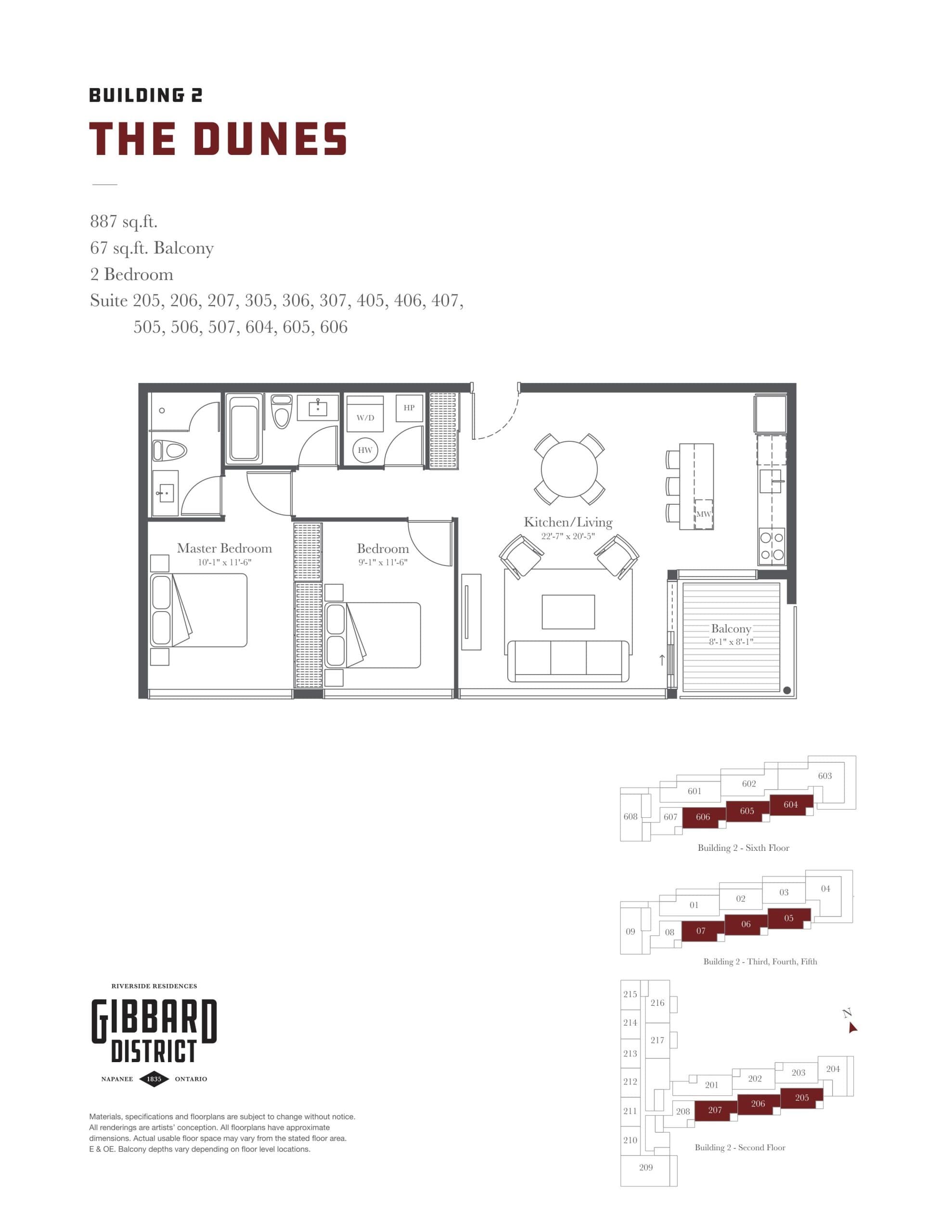 The Dunes Floor Plan at Gibbard District - Building 2 Condos - 887 sq.ft
