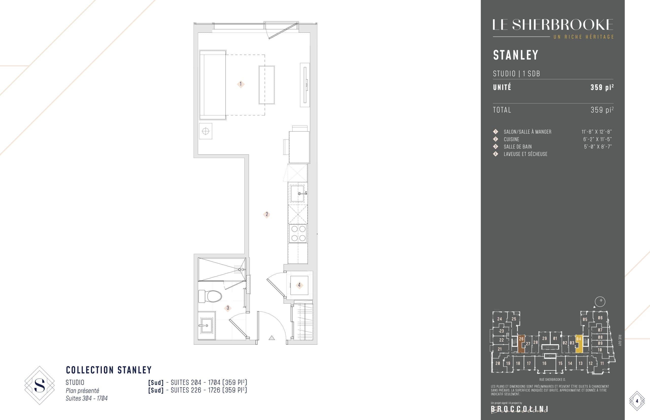 Stanley Floor Plan at Le Sherbrooke Condos - 359 sq.ft