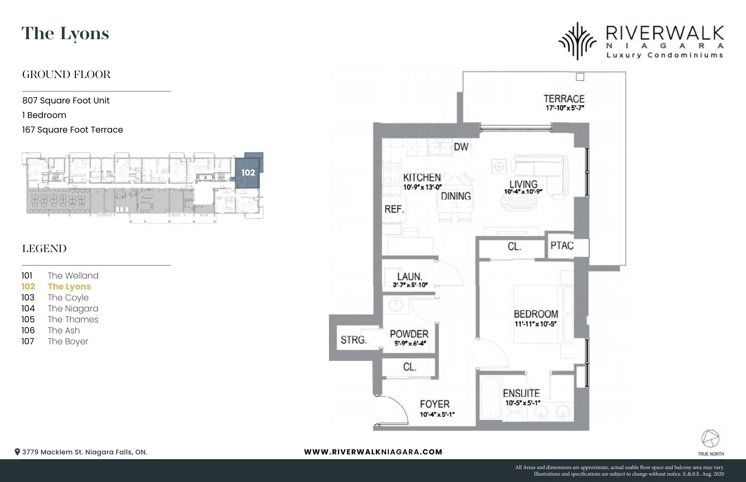 The Lyons Floor Plan at Riverwalk Niagara Falls Condos - 807 sq.ft