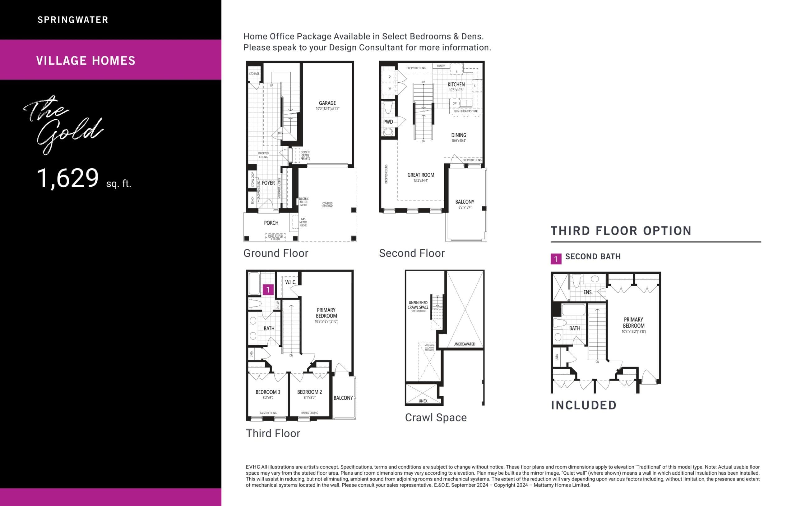 The Gold Floor Plan at Springwater Towns - 1629 sq.ft