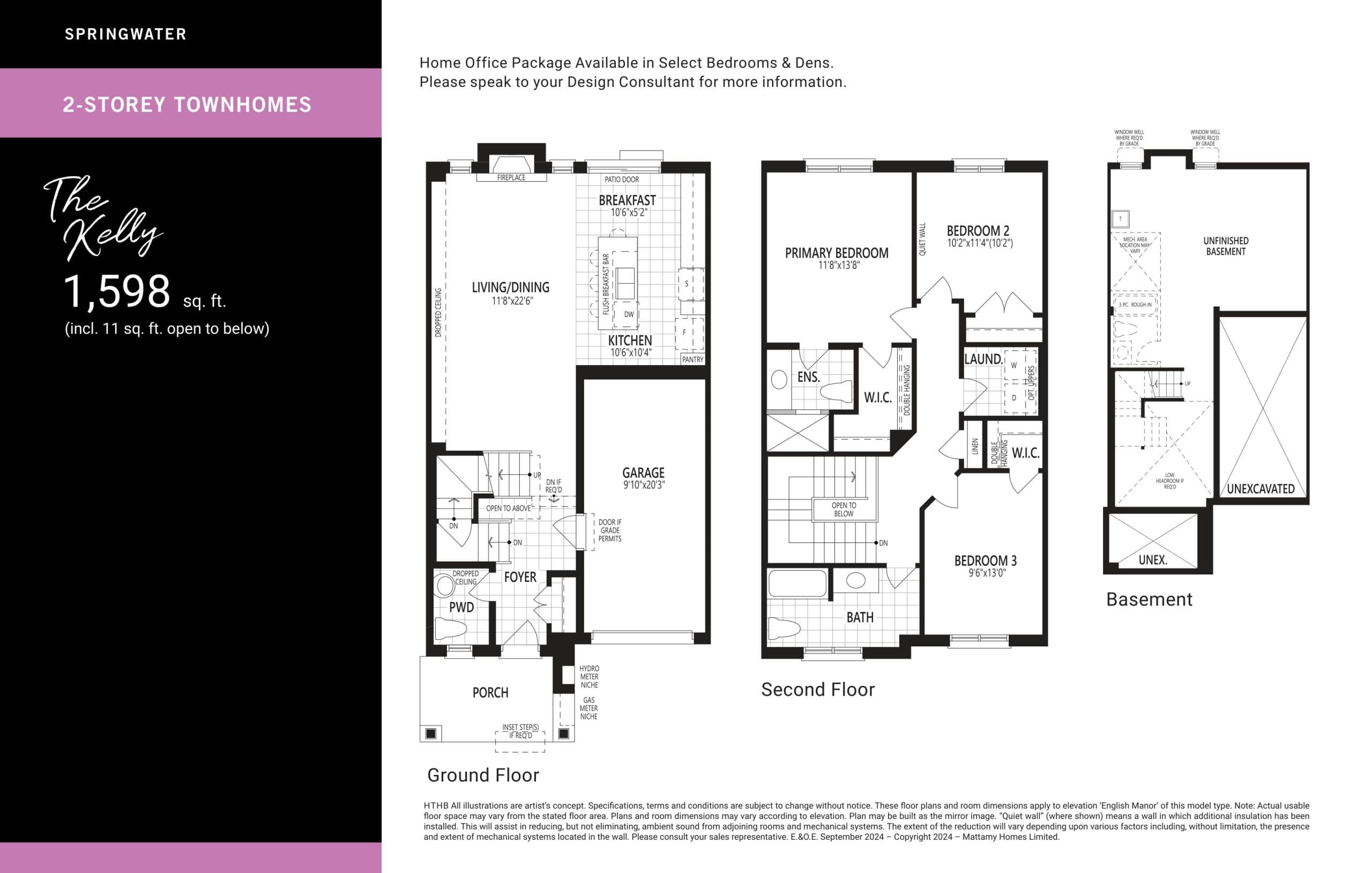 The Kelly Floor Plan at Springwater Towns - 1598 sq.ft
