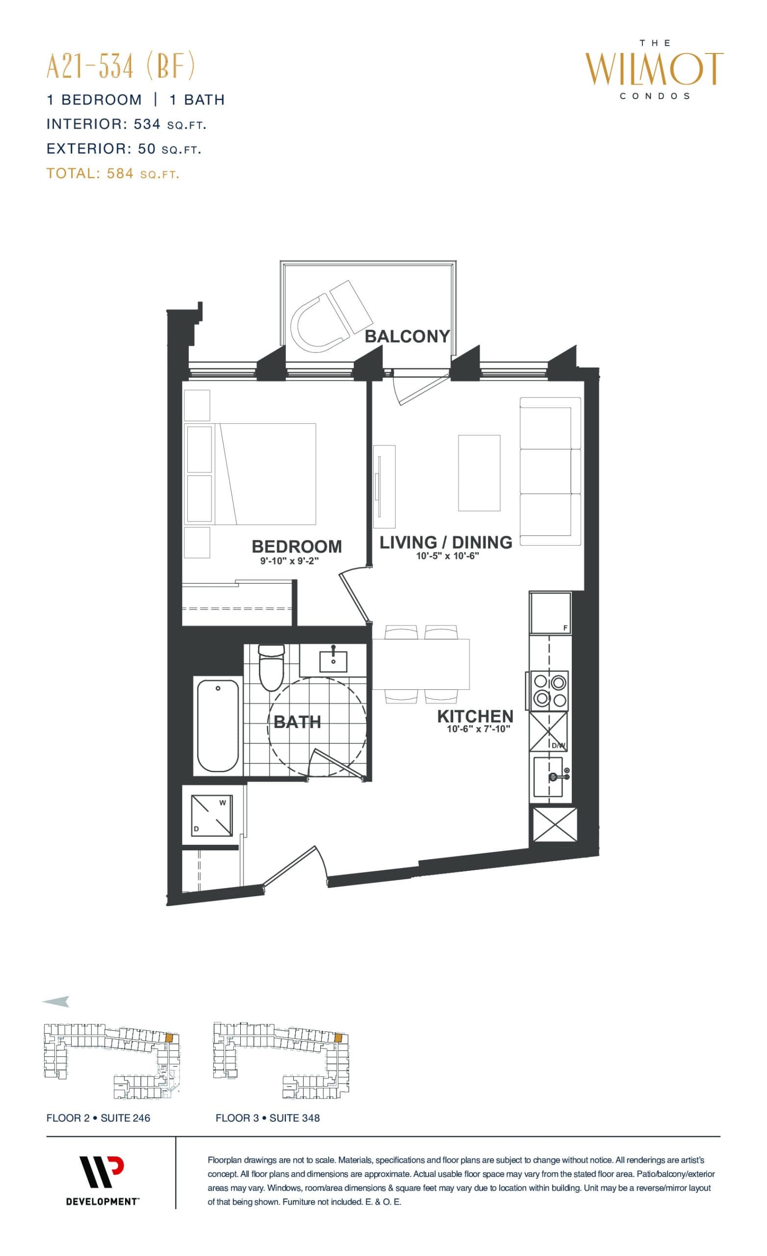 A21 (BF) Floor Plan at The Wilmot Condos - 534 sq.ft