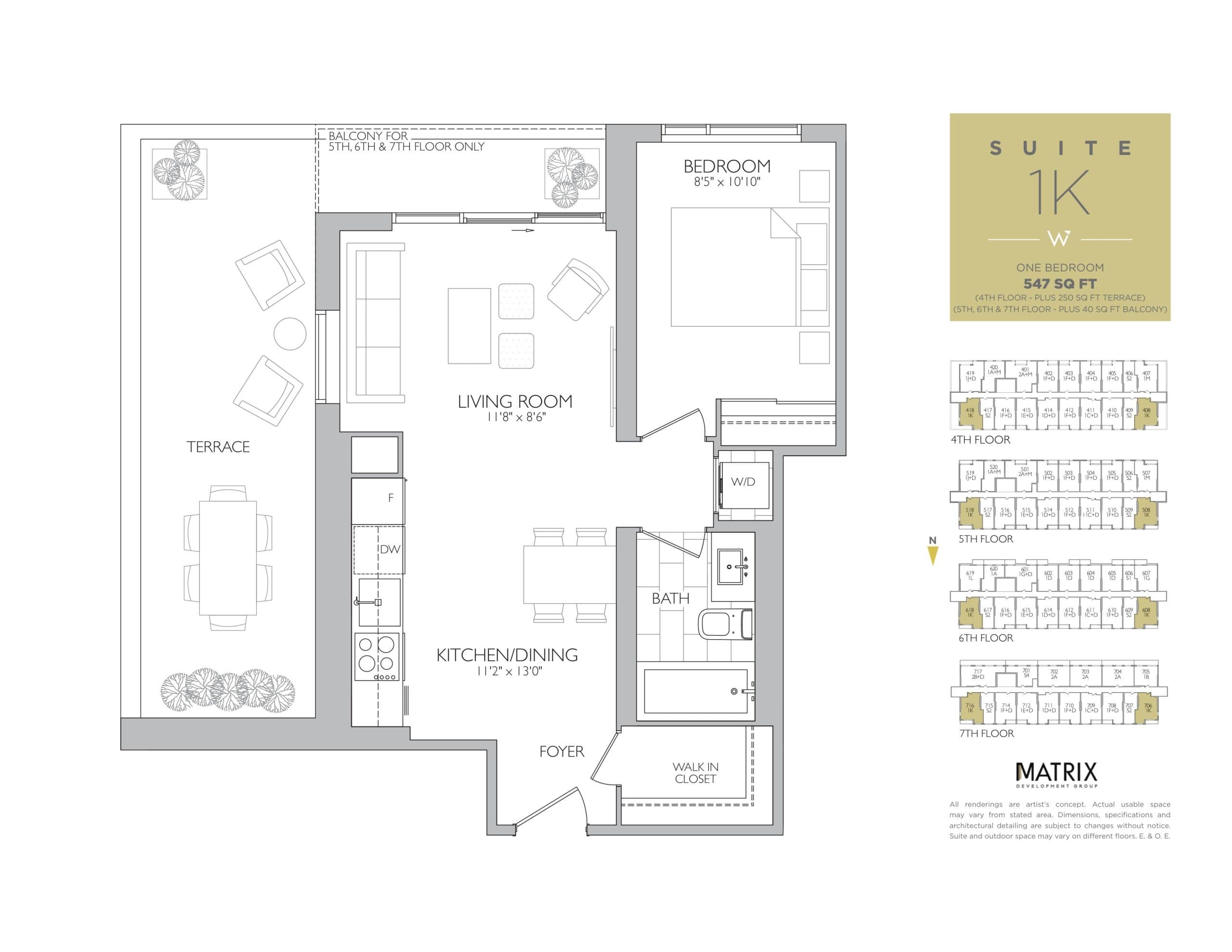 Suite 1K Floor Plan at Westgate on Main Condos - 547 sq.ft