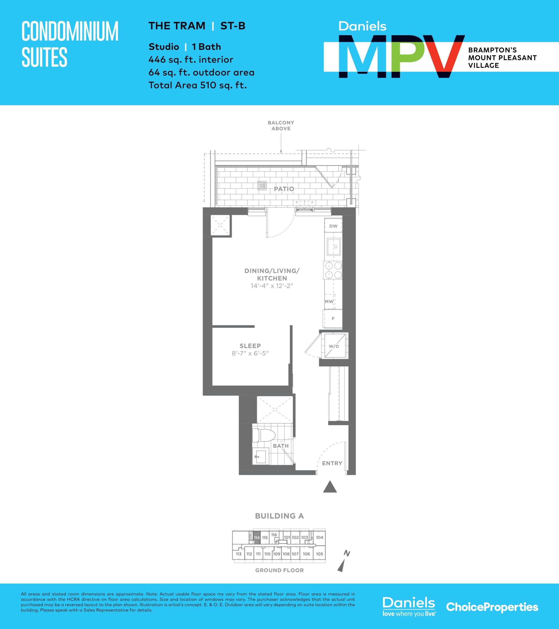 The Tram Floor Plan at Daniels MPV - 446 sq.ft