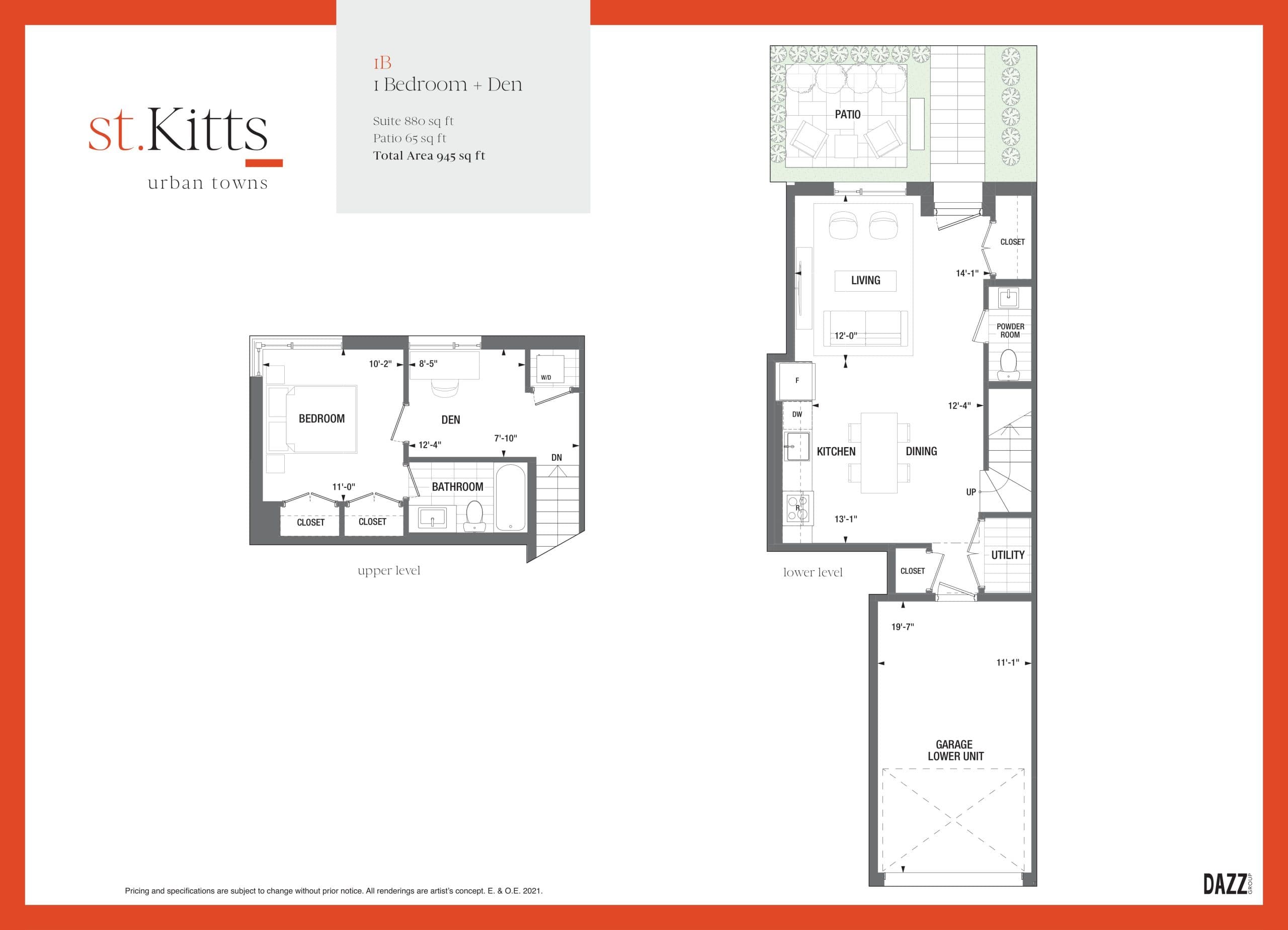 1B Floor Plan at St. Kitts Urban Towns - 880 sq.ft