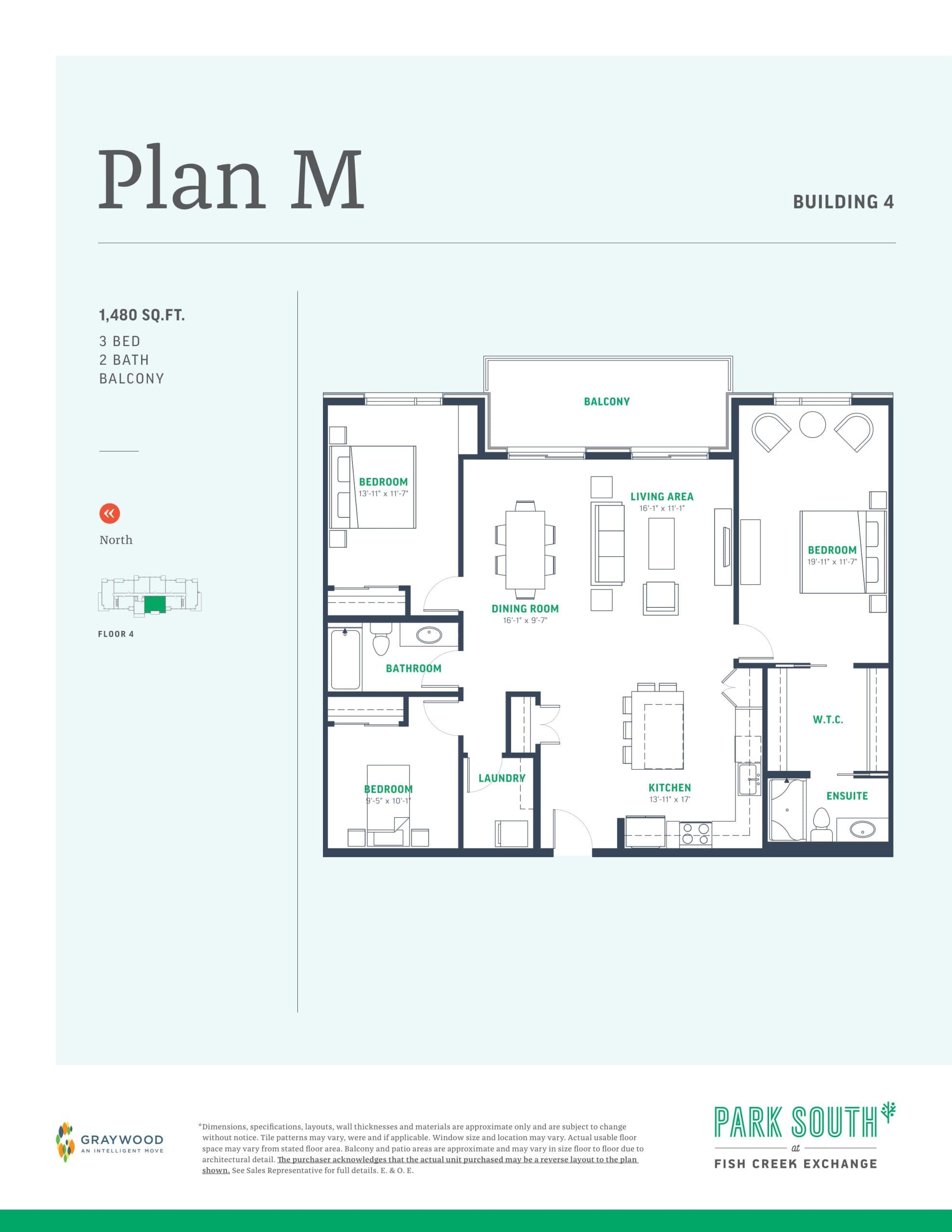 Plan M - Building 4 Floor Plan at Fish Creek Exchange Condos - 1480 sq.ft