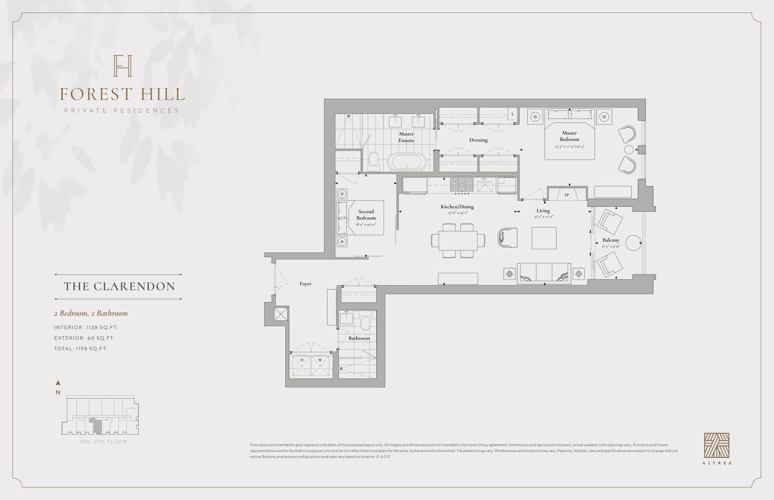 The Clarendon Floor Plan at Forest Hill Private Residences Condos - 1138 sq.ft