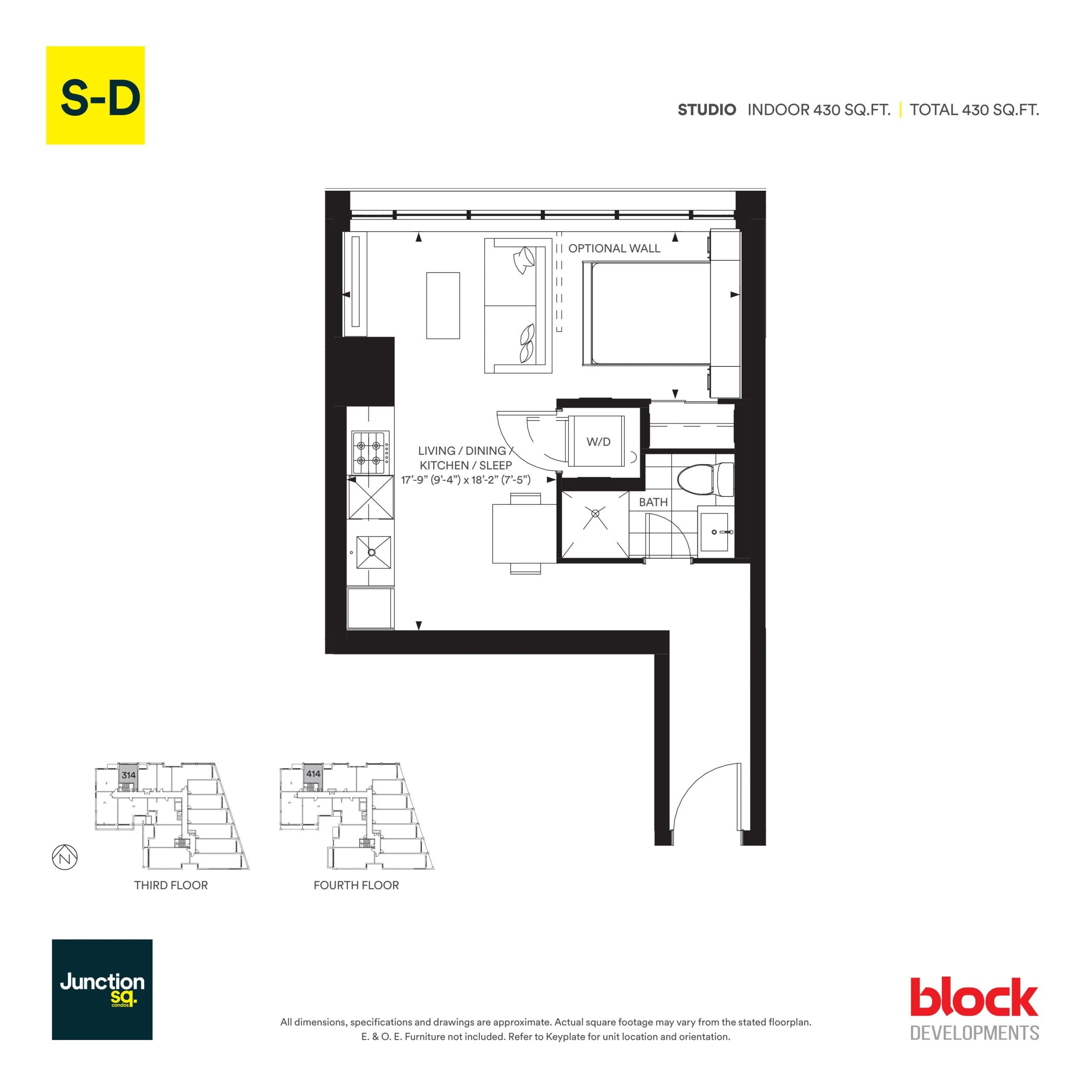 S-D Floor Plan at Junction Square Condos - 430 sq.ft