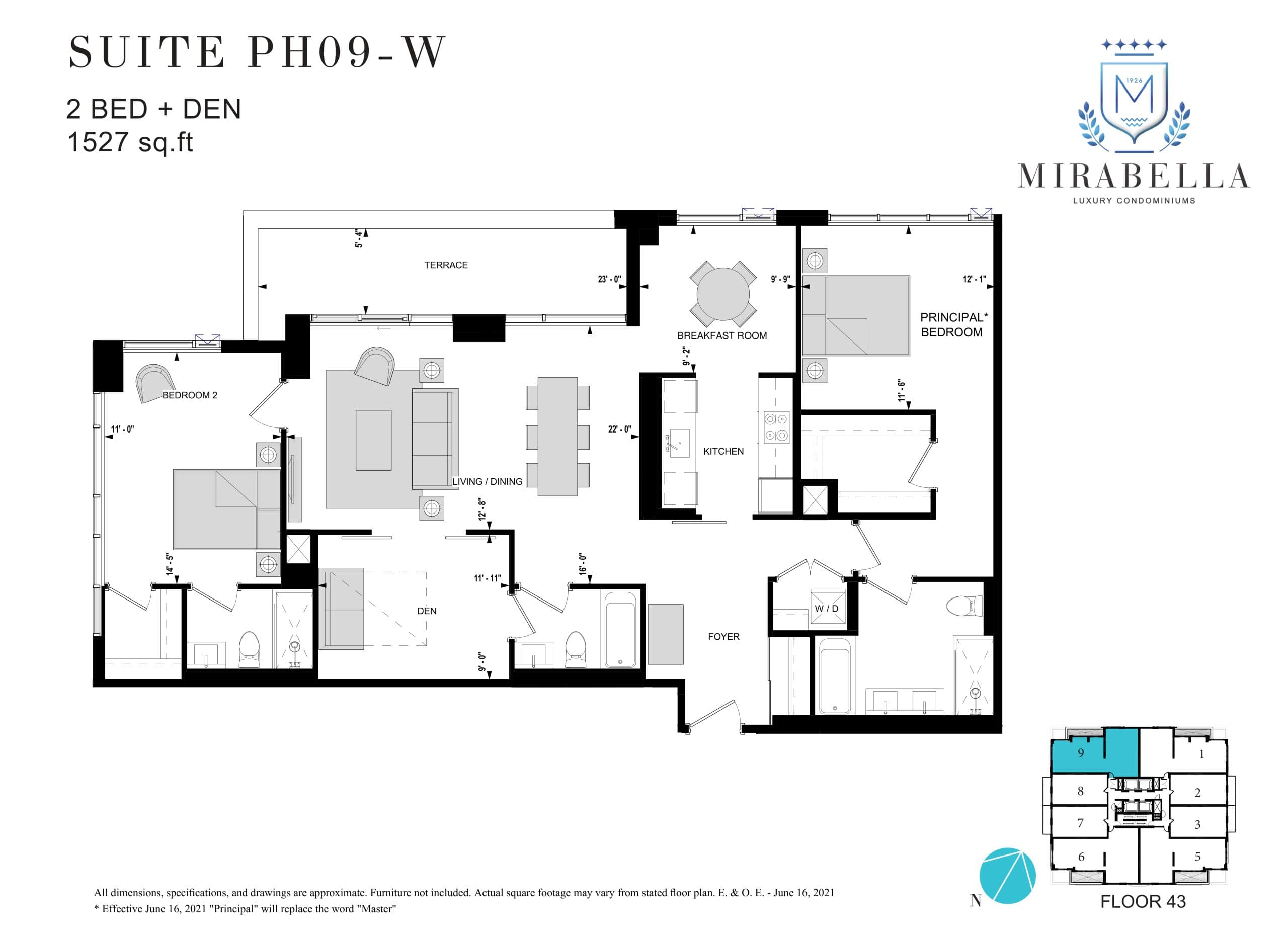 Suite PH09-W Floor Plan at Mirabella Luxury Condos West Tower - 1527 sq.ft
