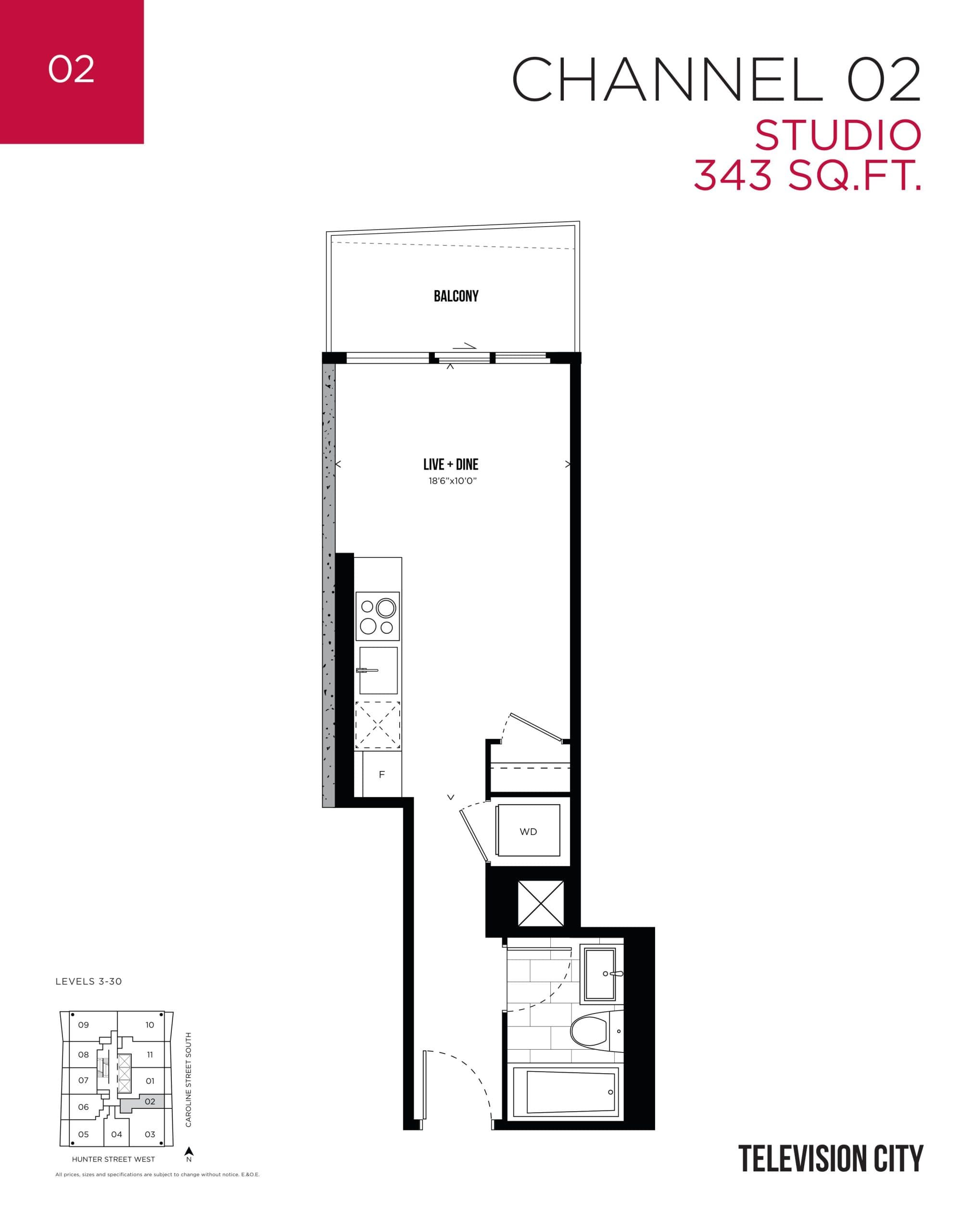 Channel 02 Floor Plan at Television City Condos - 343 sq.ft