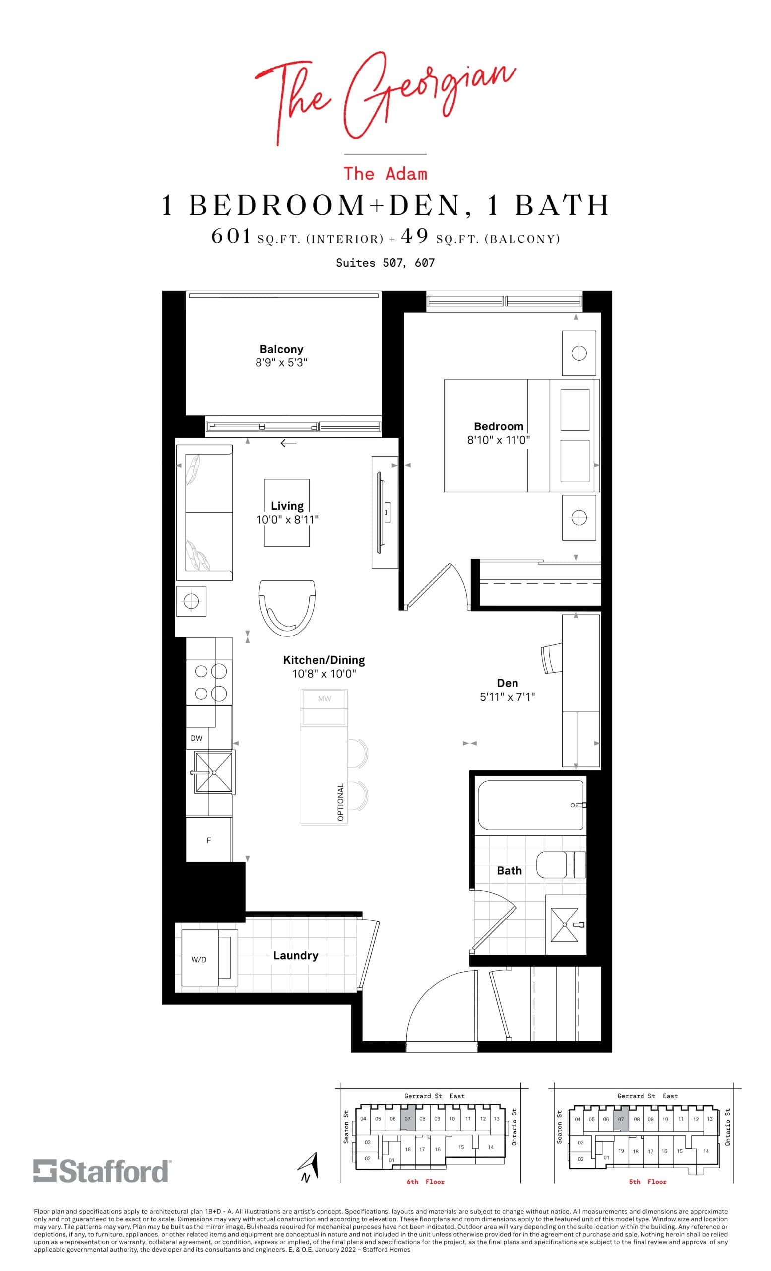 The Adam Floor Plan at The Georgian Condos - 601 sq.ft