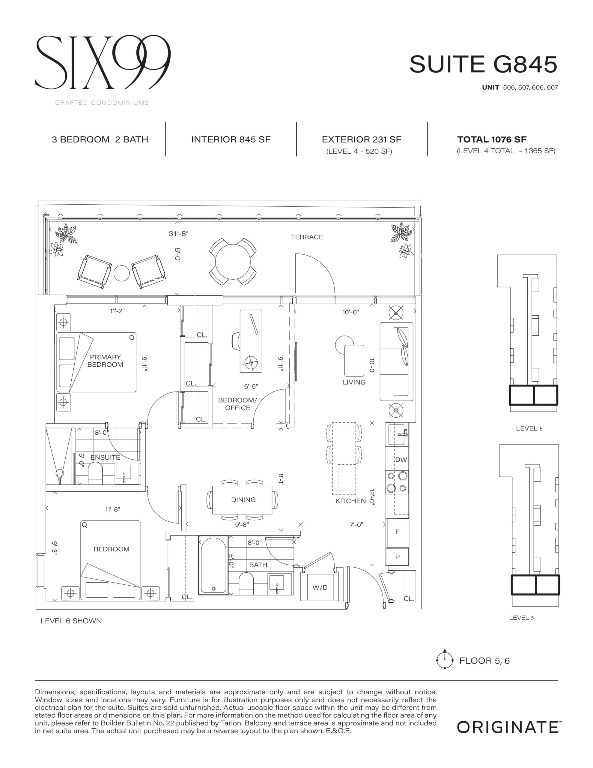 Suite G845 Floor Plan at Six99 Condos - 845 sq.ft