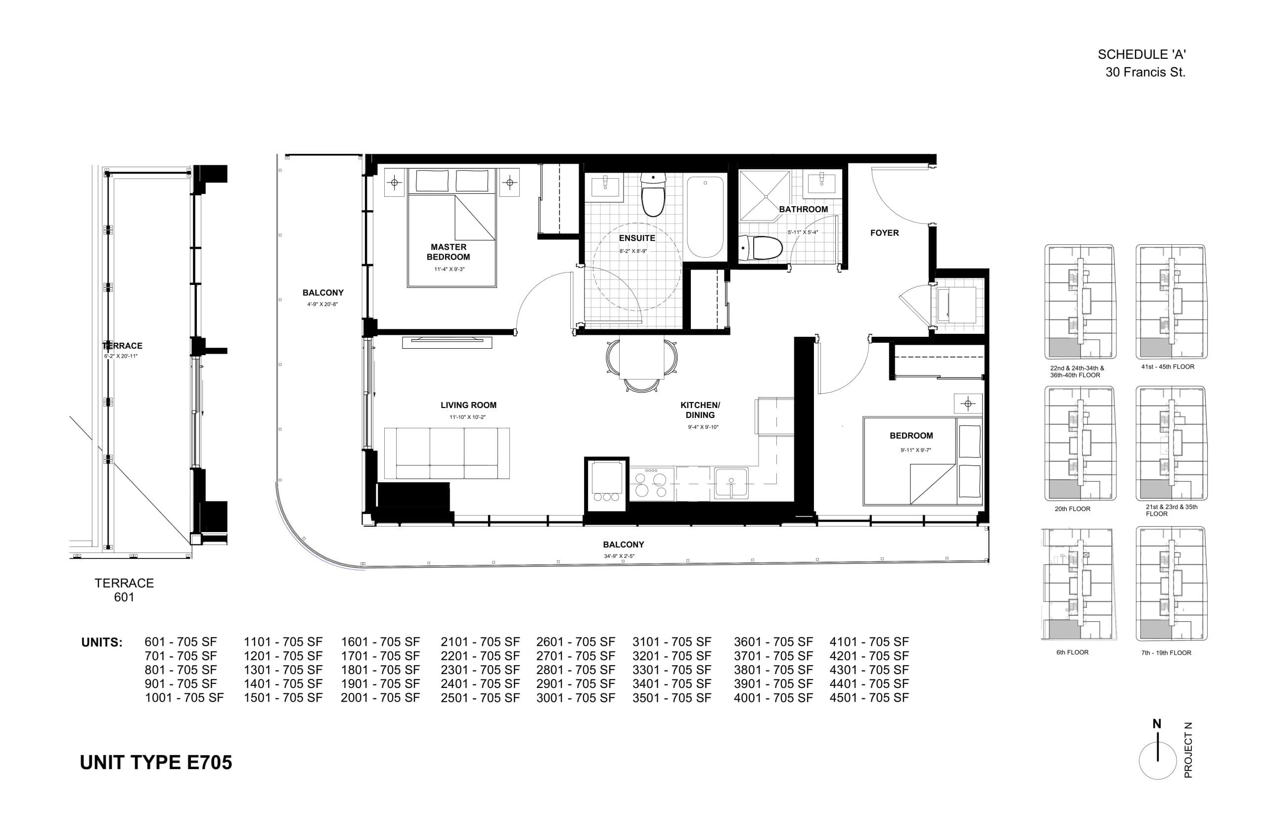 E705 Floor Plan at TEK Tower Kitchener Condos - 705 sq.ft