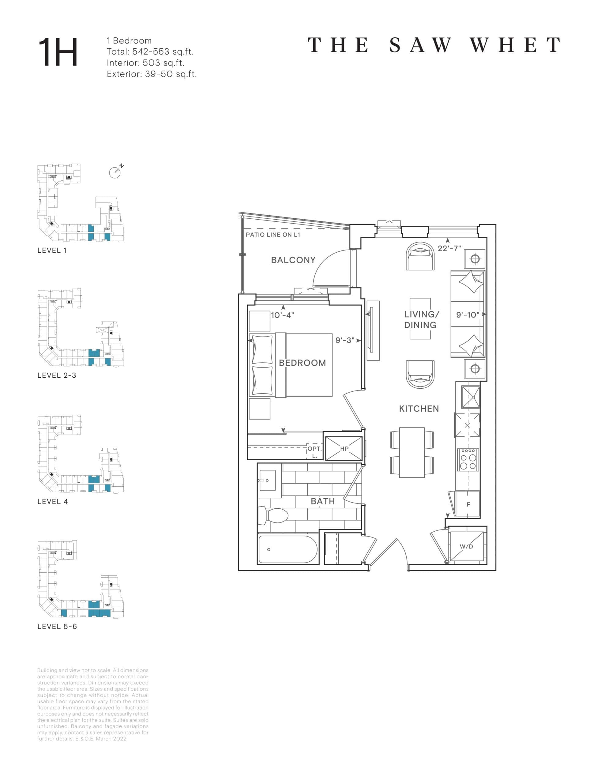 1H Floor Plan at The Saw Whet Condos - 503 sq.ft