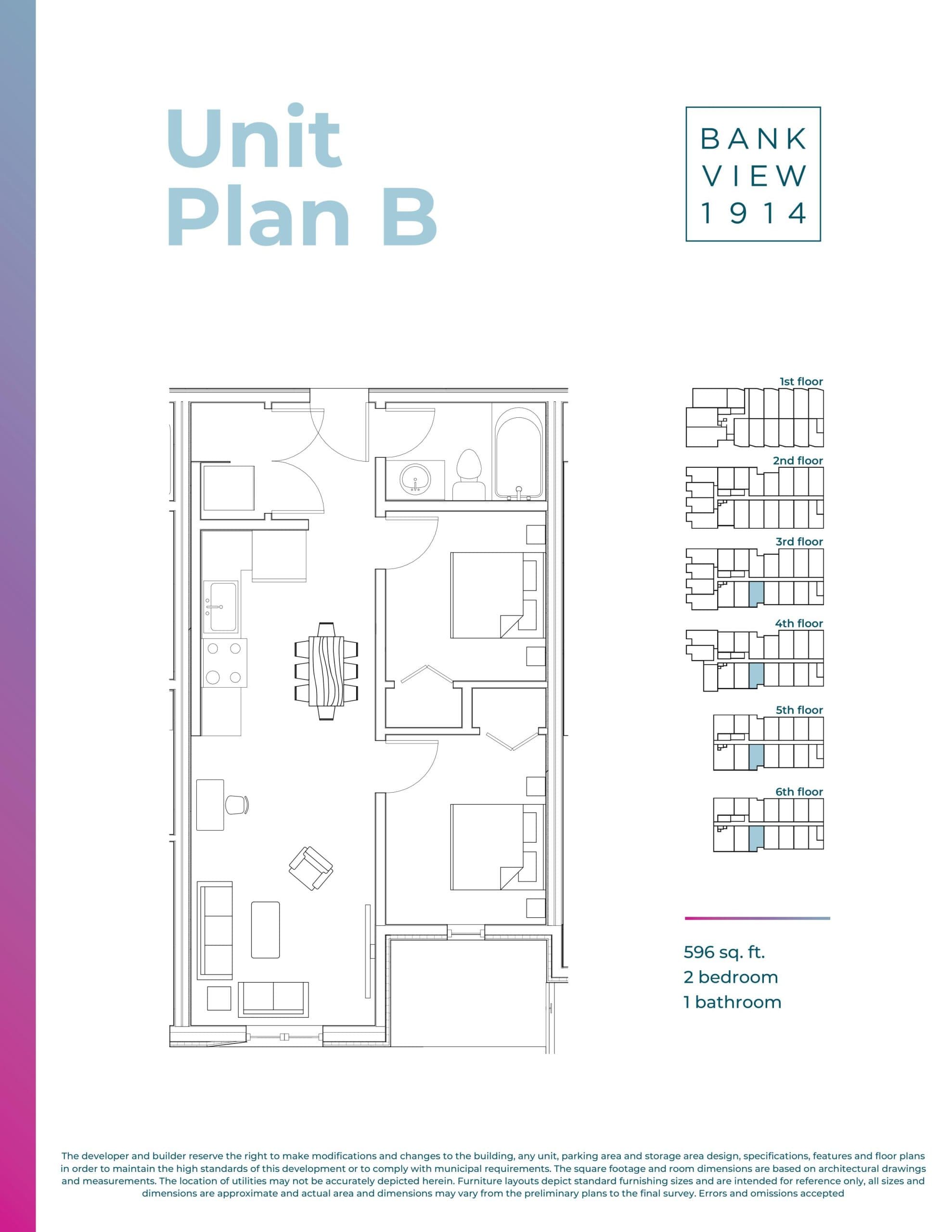 Plan B Floor Plan at Bankview 1914 Condos - 596 sq.ft