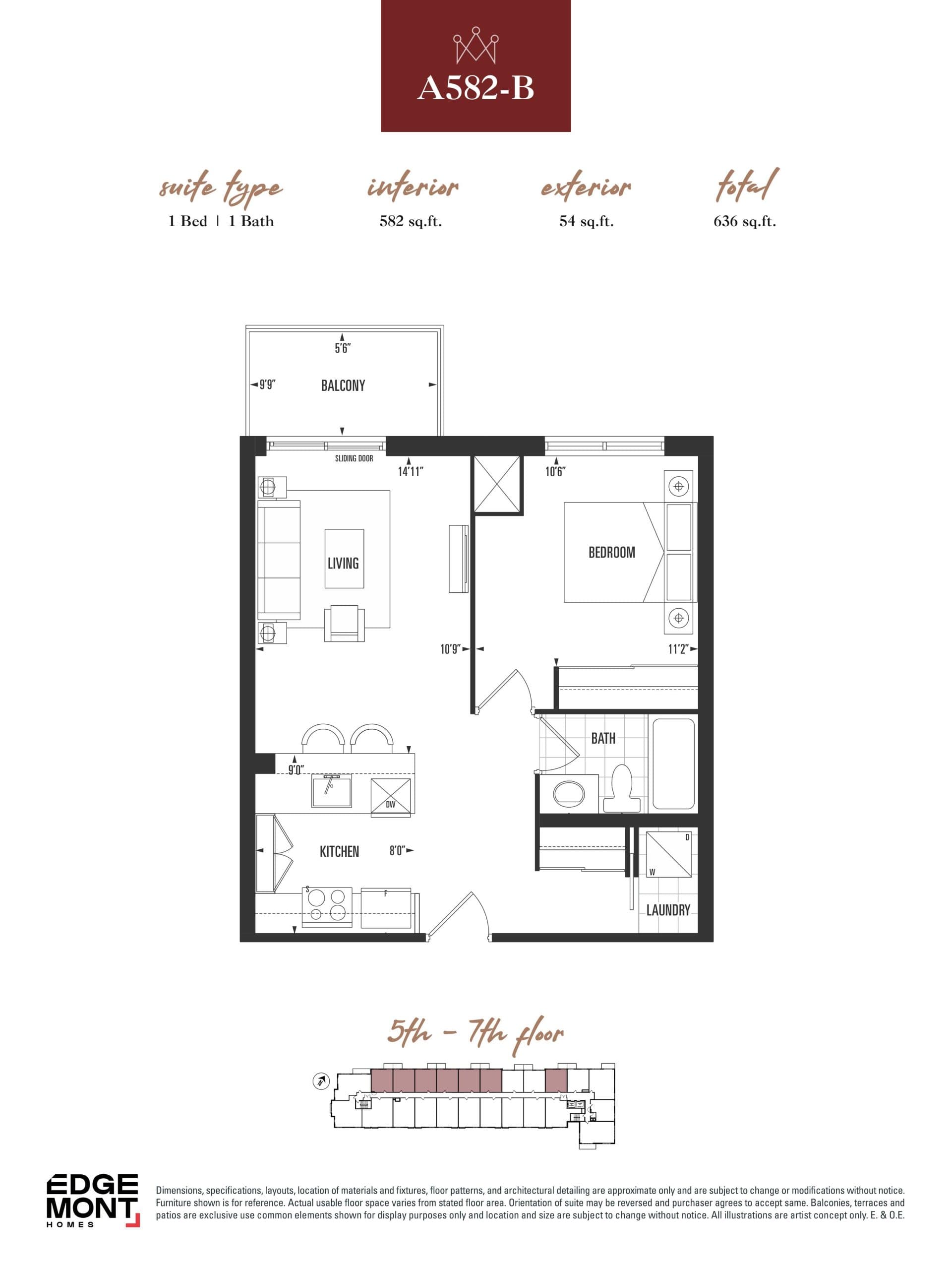 A582-B Floor Plan at Louie Waterloo Residences - 582 sq.ft