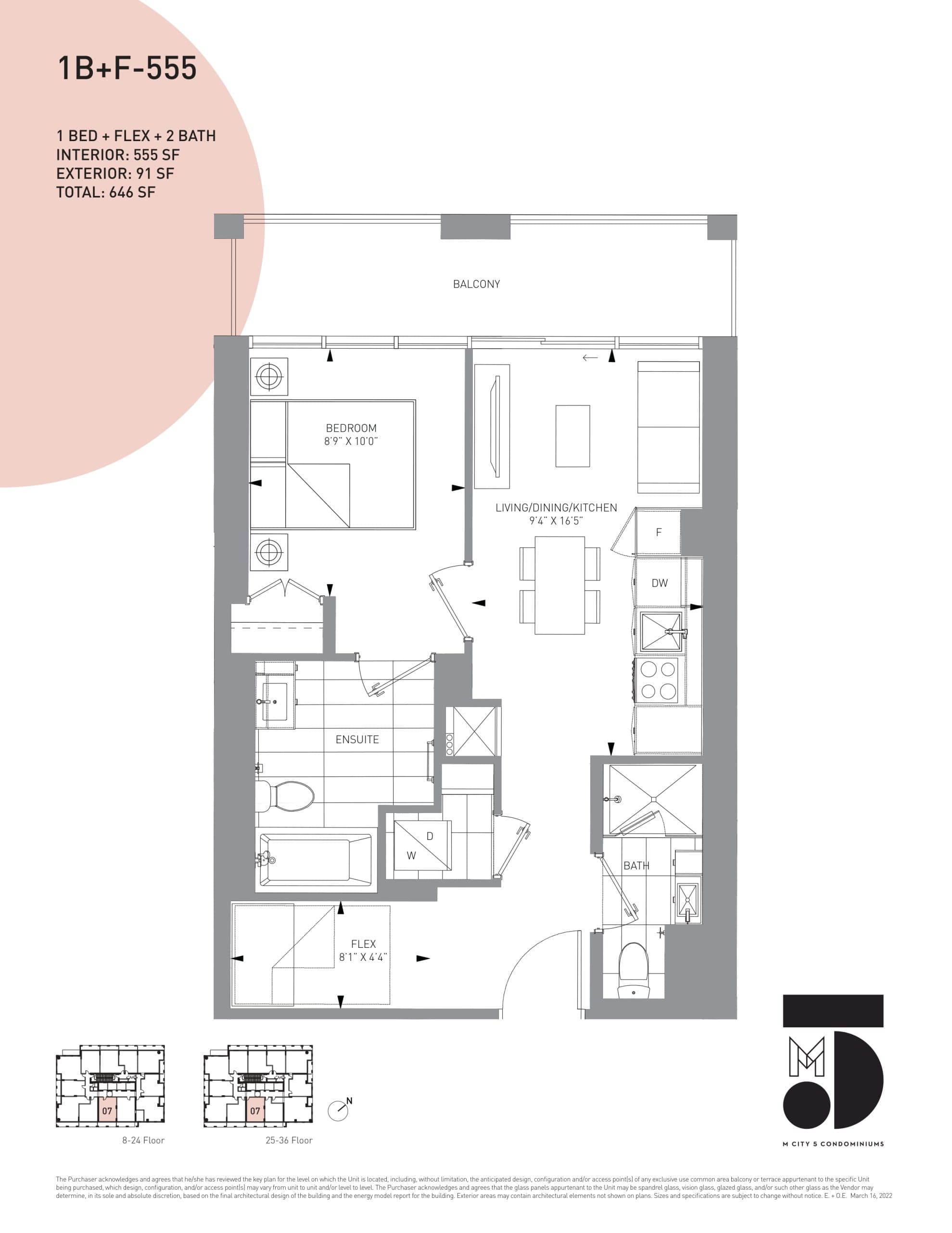 1B+F-555 Floor Plan at M5 Condos - 555 sq.ft