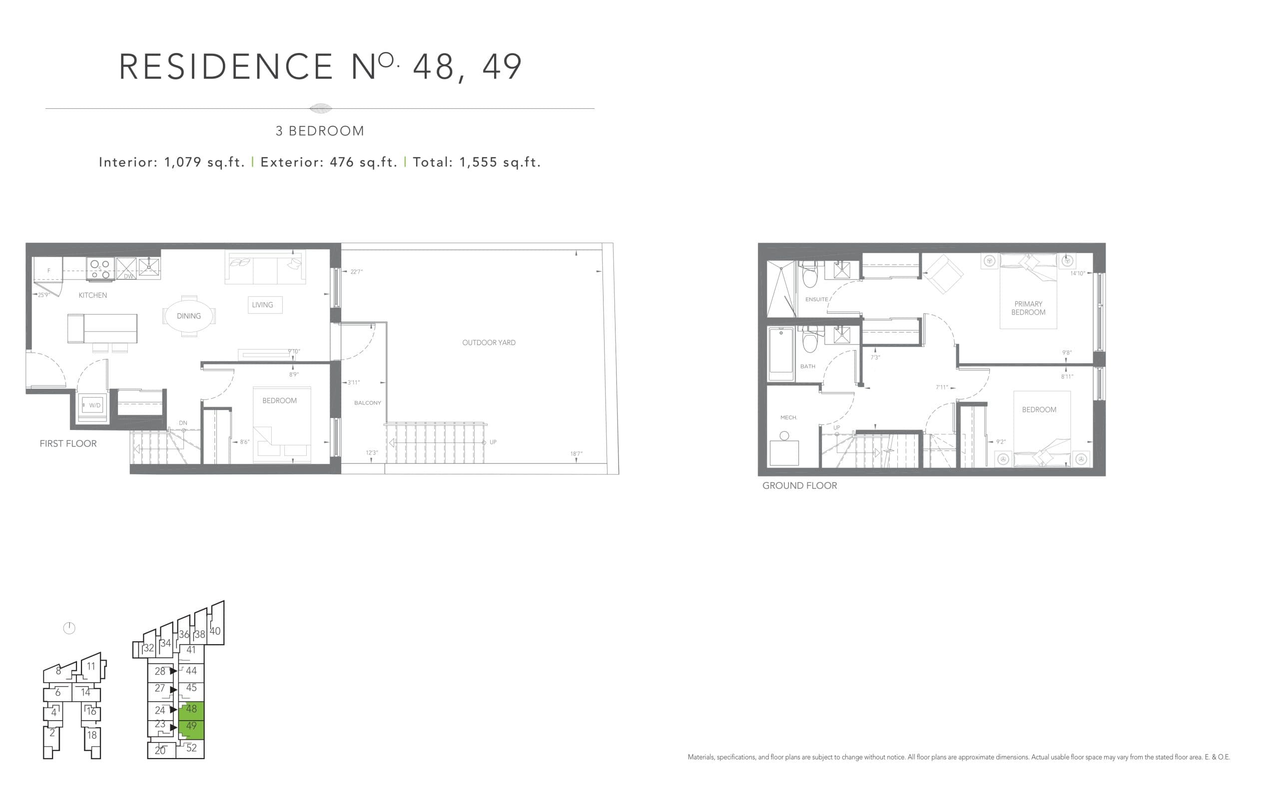 Garden Residence No. 48, 49 Floor Plan at Birchcliff Urban Towns - 1079 sq.ft