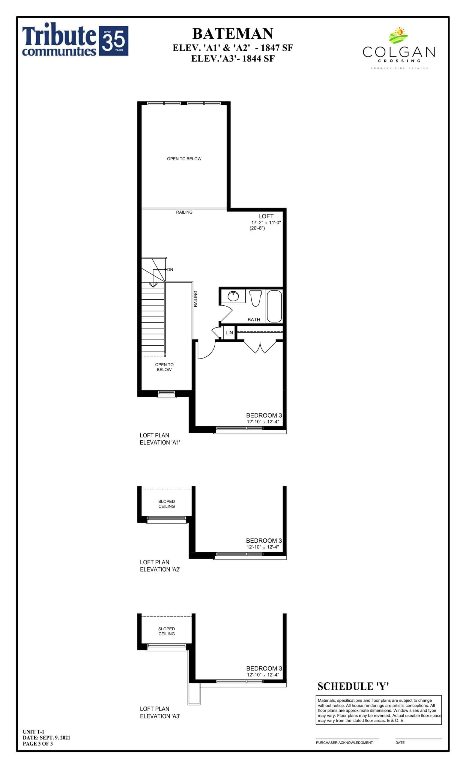 Bateman Elevation A - Loft Floor Plan at Colgan Crossing Homes - 1844 sq.ft