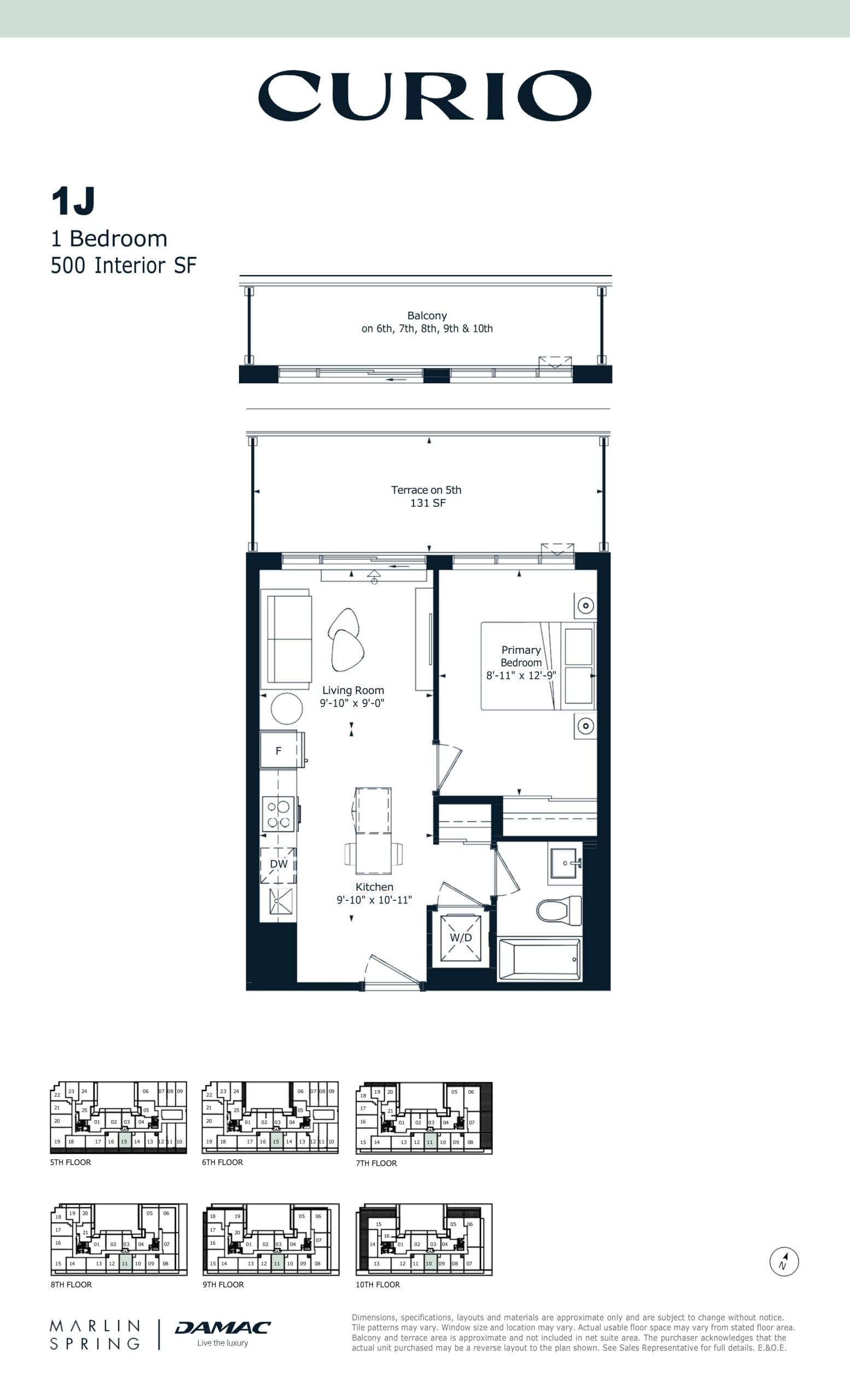 1J Floor Plan at Curio Condos - 500 sq.ft