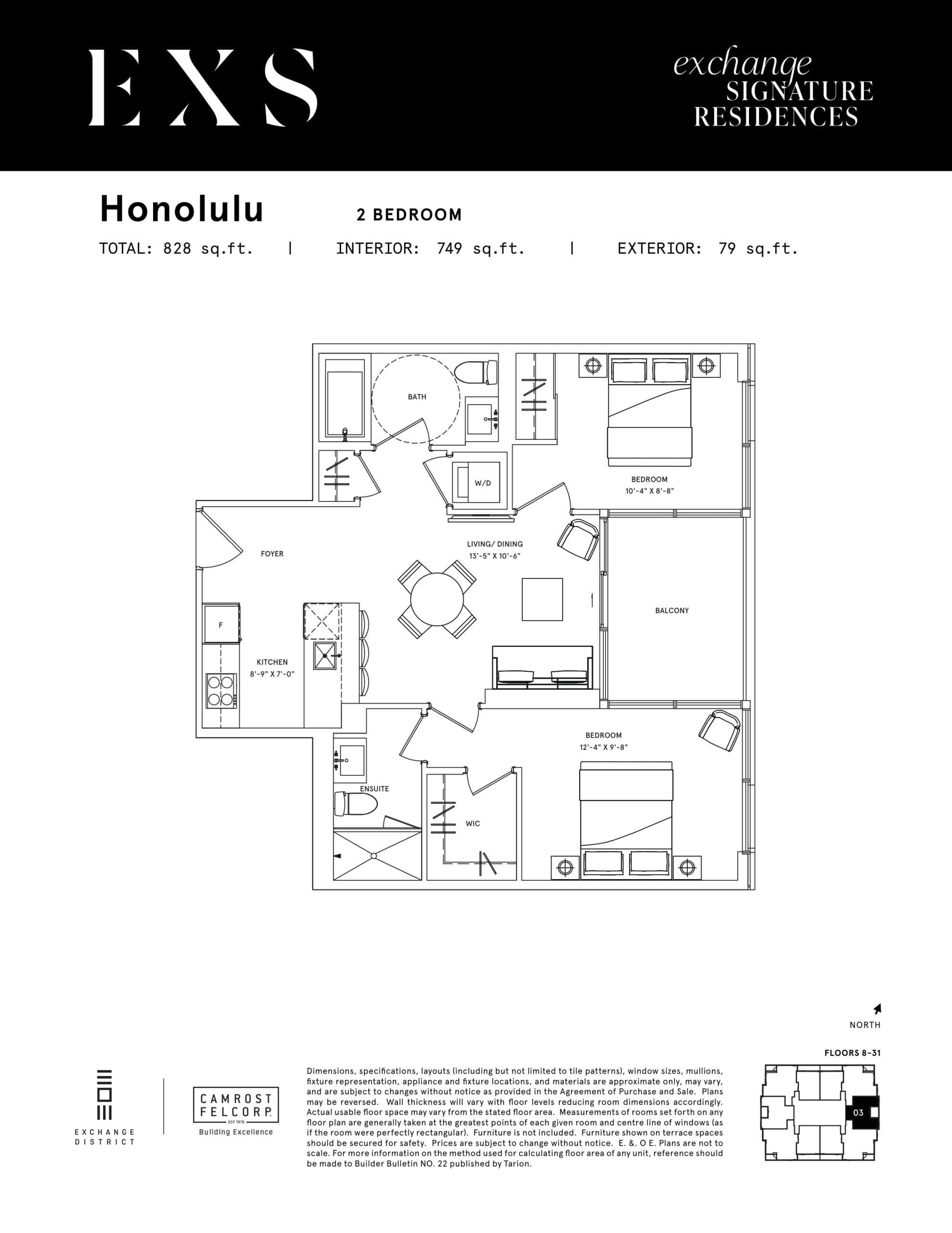Honolulu Floor Plan at Exchange Signature Residences (EXS Condos) - 749 sq.ft