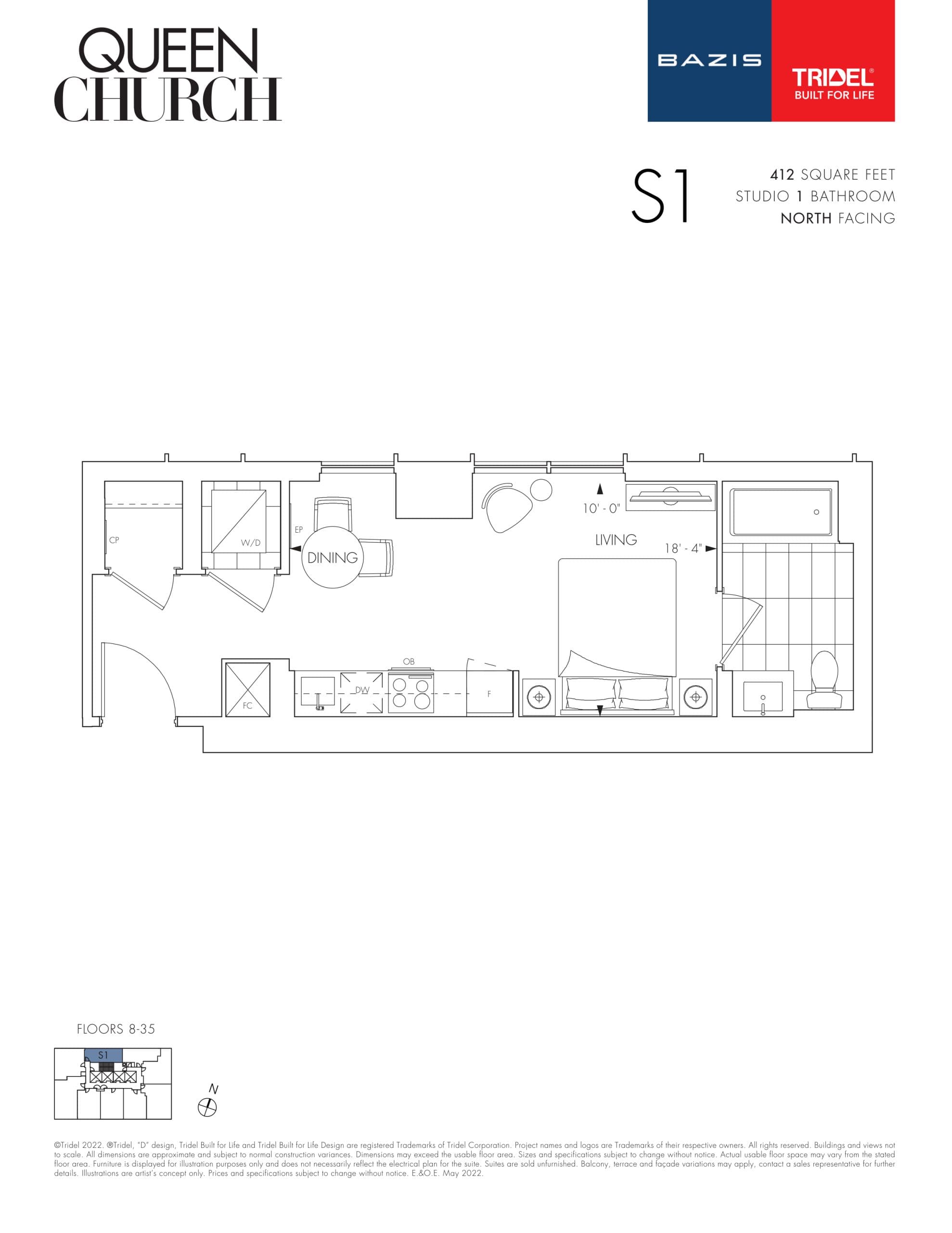 S1 Floor Plan at Queen Church Condos - 412 sq.ft