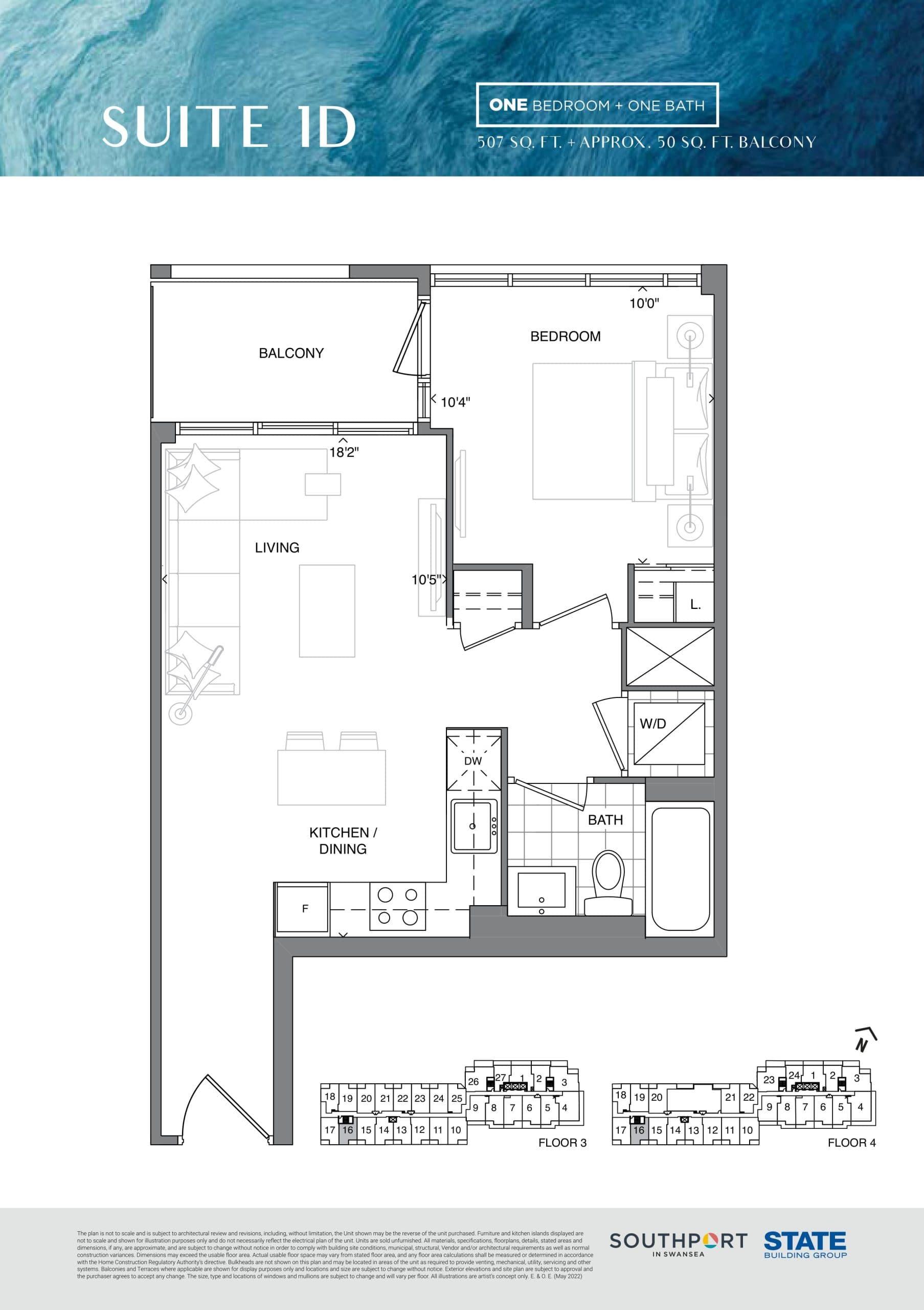 Suite 1D Floor Plan at Southport in Swansea Condos - 507 sq.ft