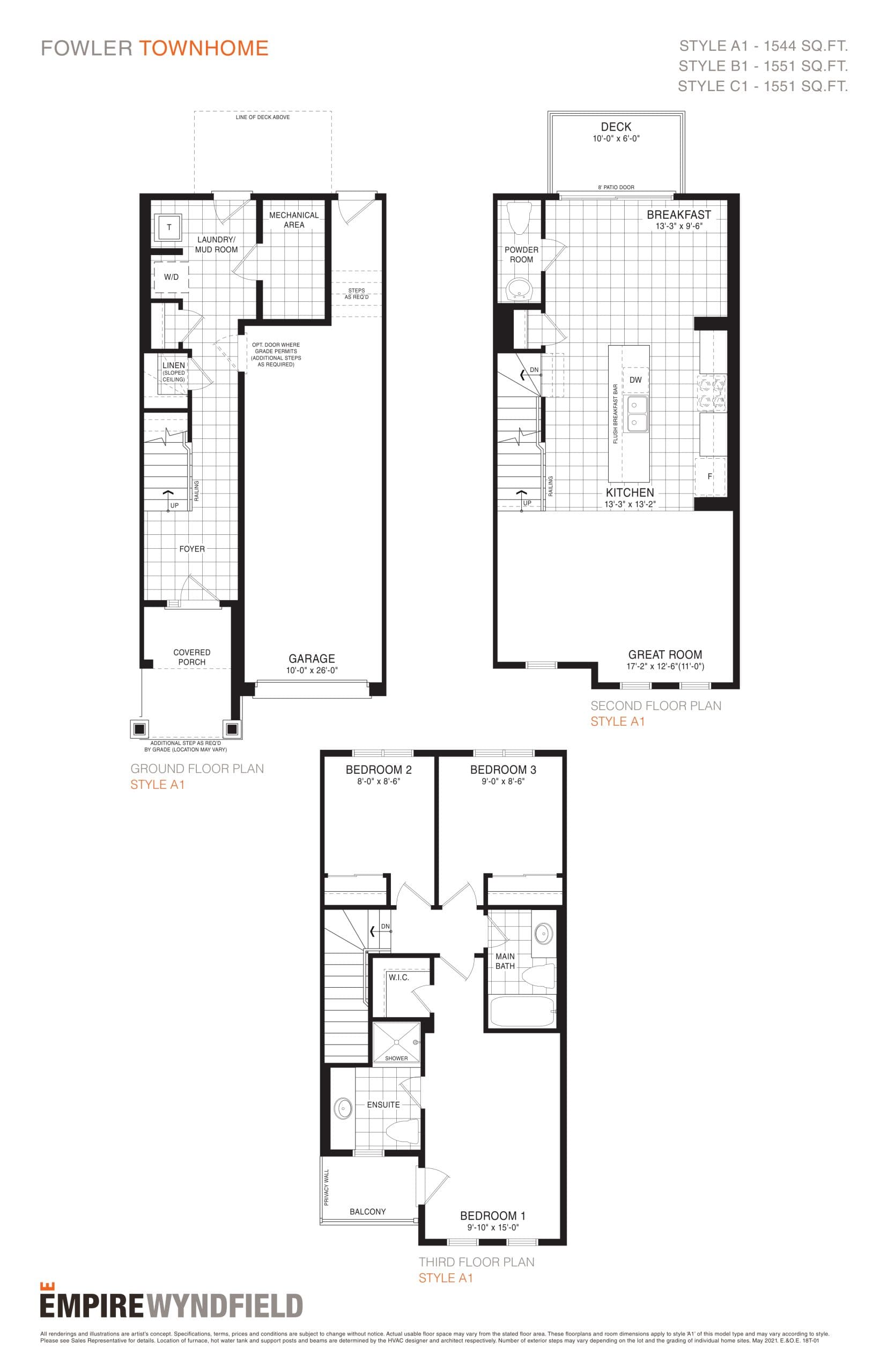 Fowler Floor Plan at Empire Wyndfield Towns - 1544 sq.ft