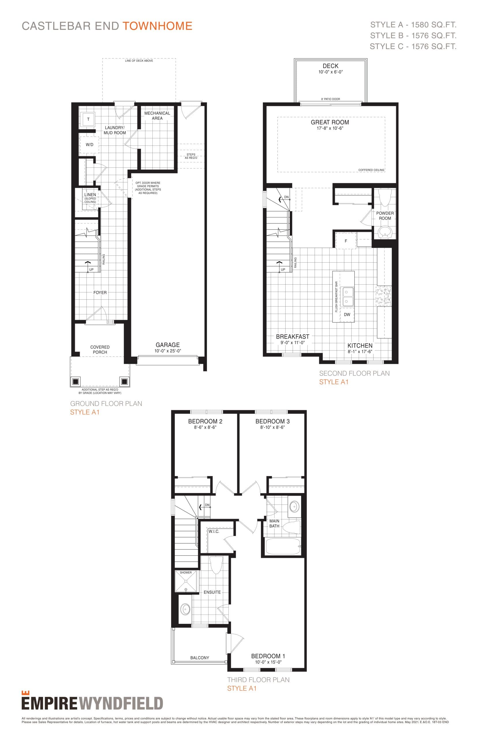 Castlebar End Floor Plan at Empire Wyndfield Towns - 1580 sq.ft