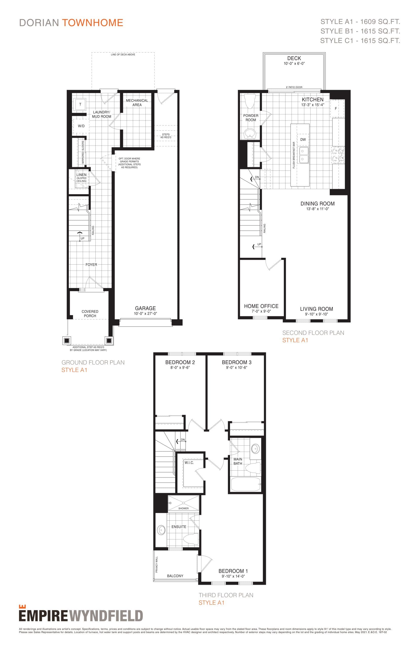 Dorian Floor Plan at Empire Wyndfield Towns - 1609 sq.ft