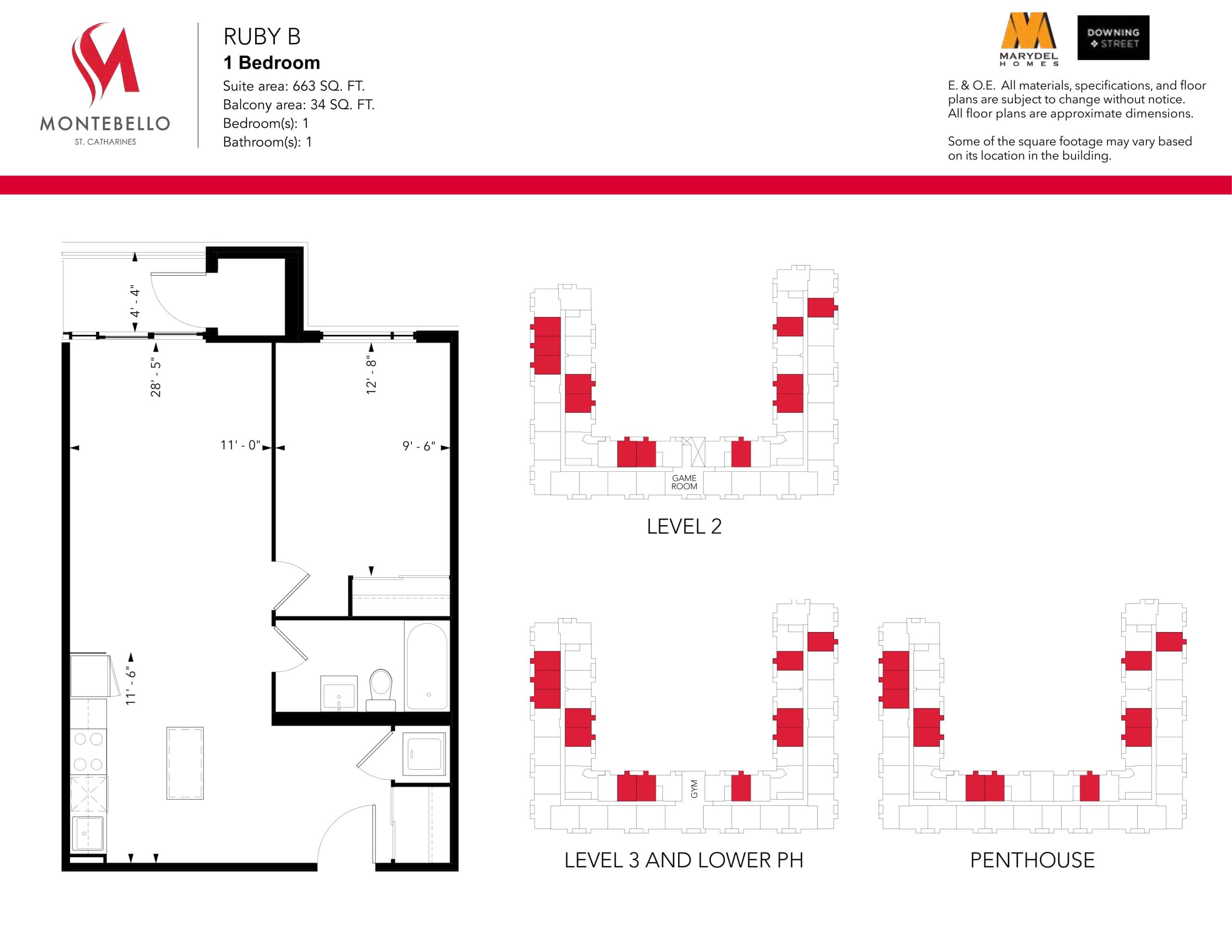 Ruby B Floor Plan at Montebello St. Catharines Condos - 663 sq.ft