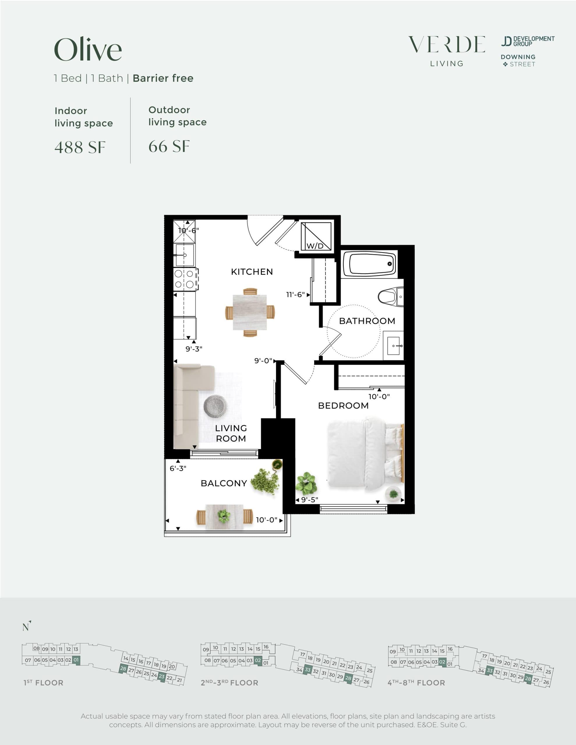 Olive Floor Plan at Verde Living Condos - 488 sq.ft