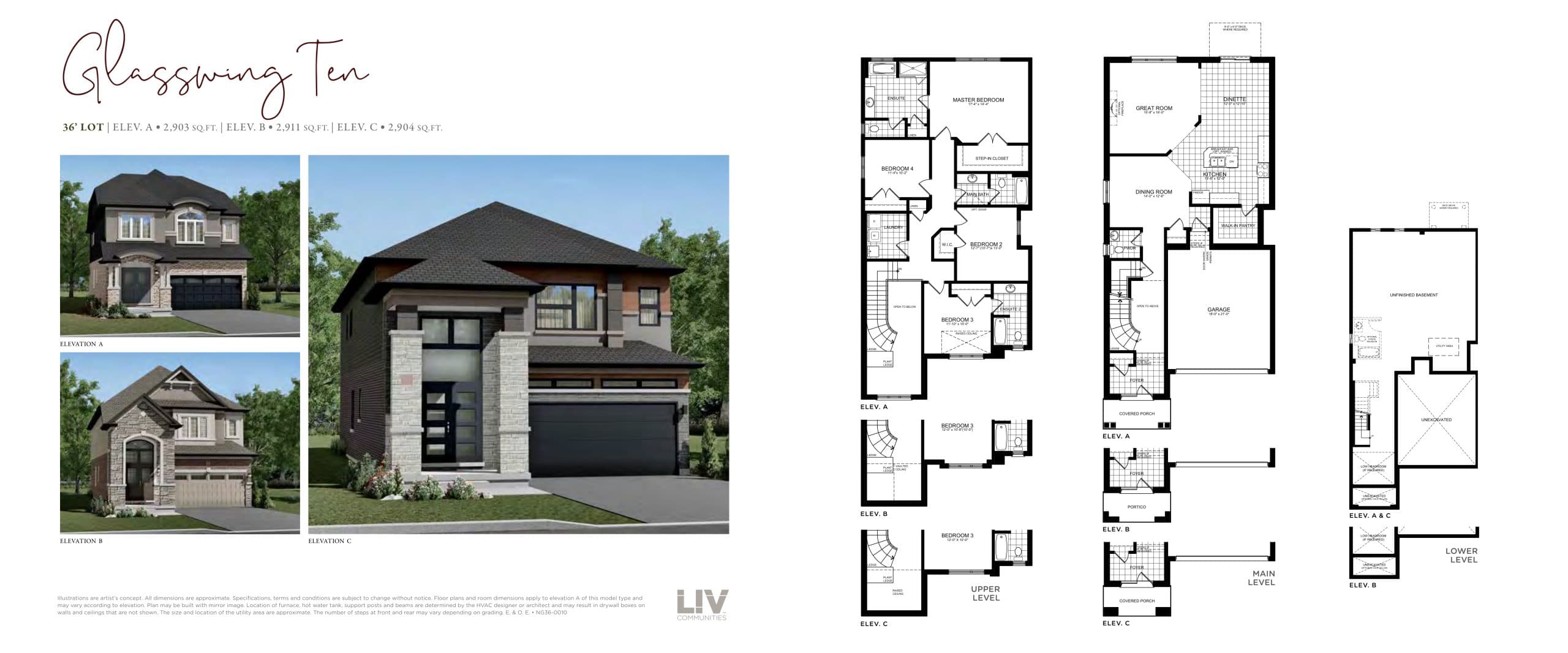 Glasswing Ten Elev C Floor Plan at Nature’s Grand Towns - 2904 sq.ft