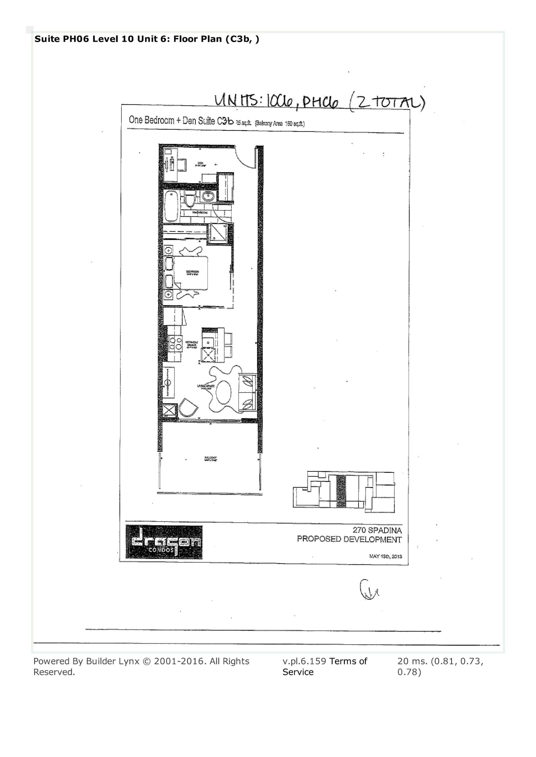 One Bedroom + Den Suite C3b Floor Plan at The Dragon Condos - sq.ft