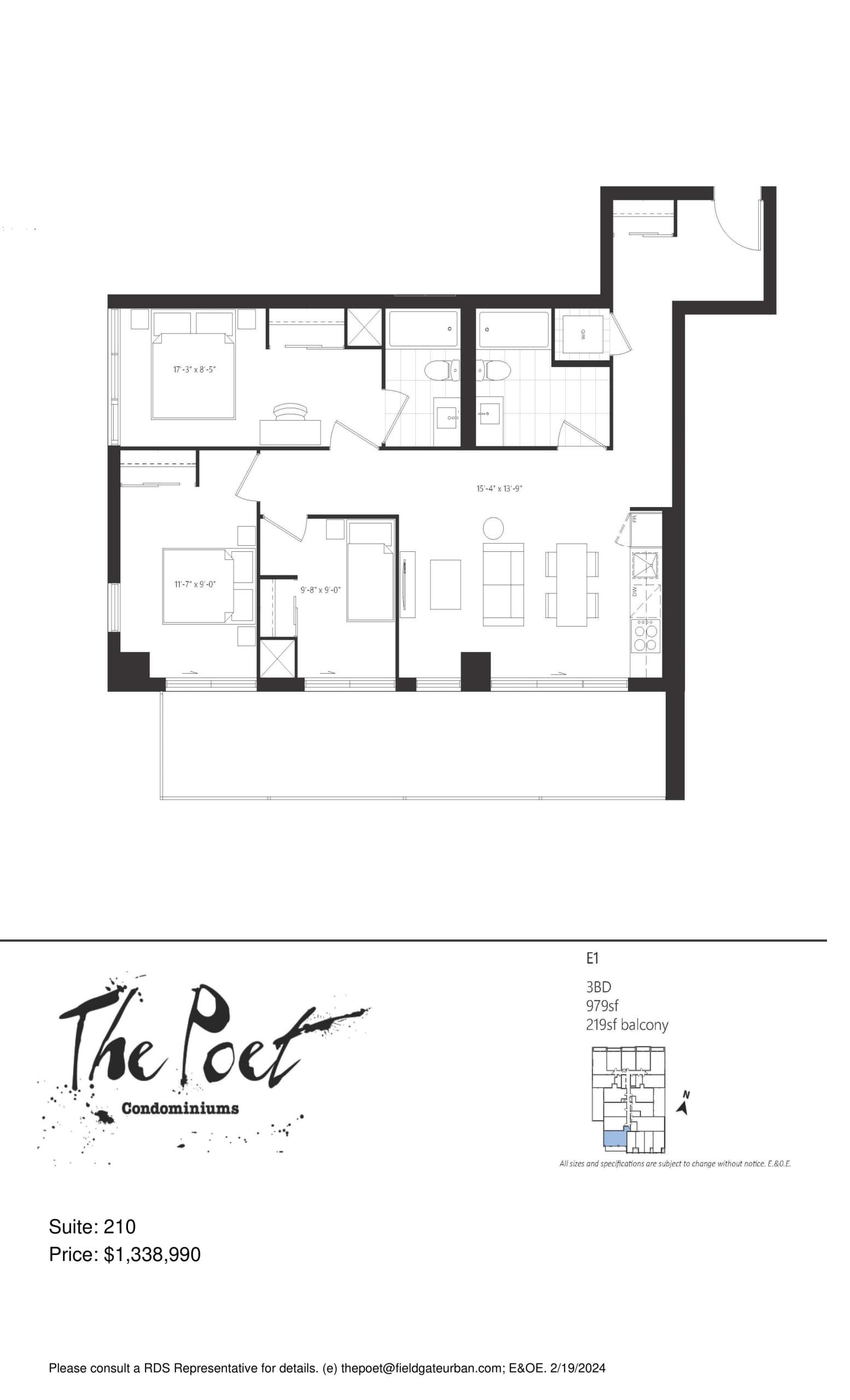 E1 Floor Plan at The Poet Condos - 979 sq.ft