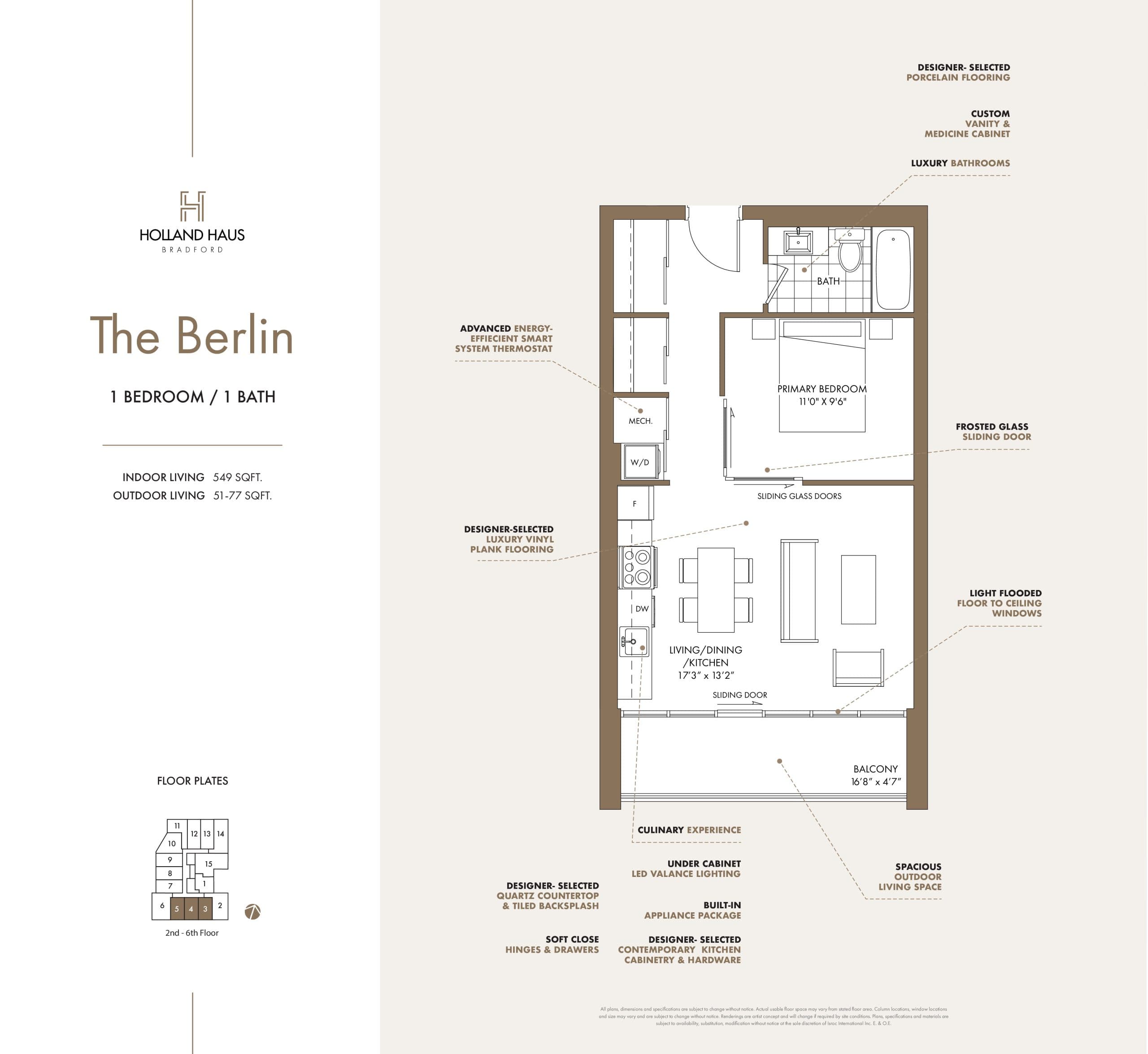The Berlin Floor Plan at Holland Haus Condos - 549 sq.ft
